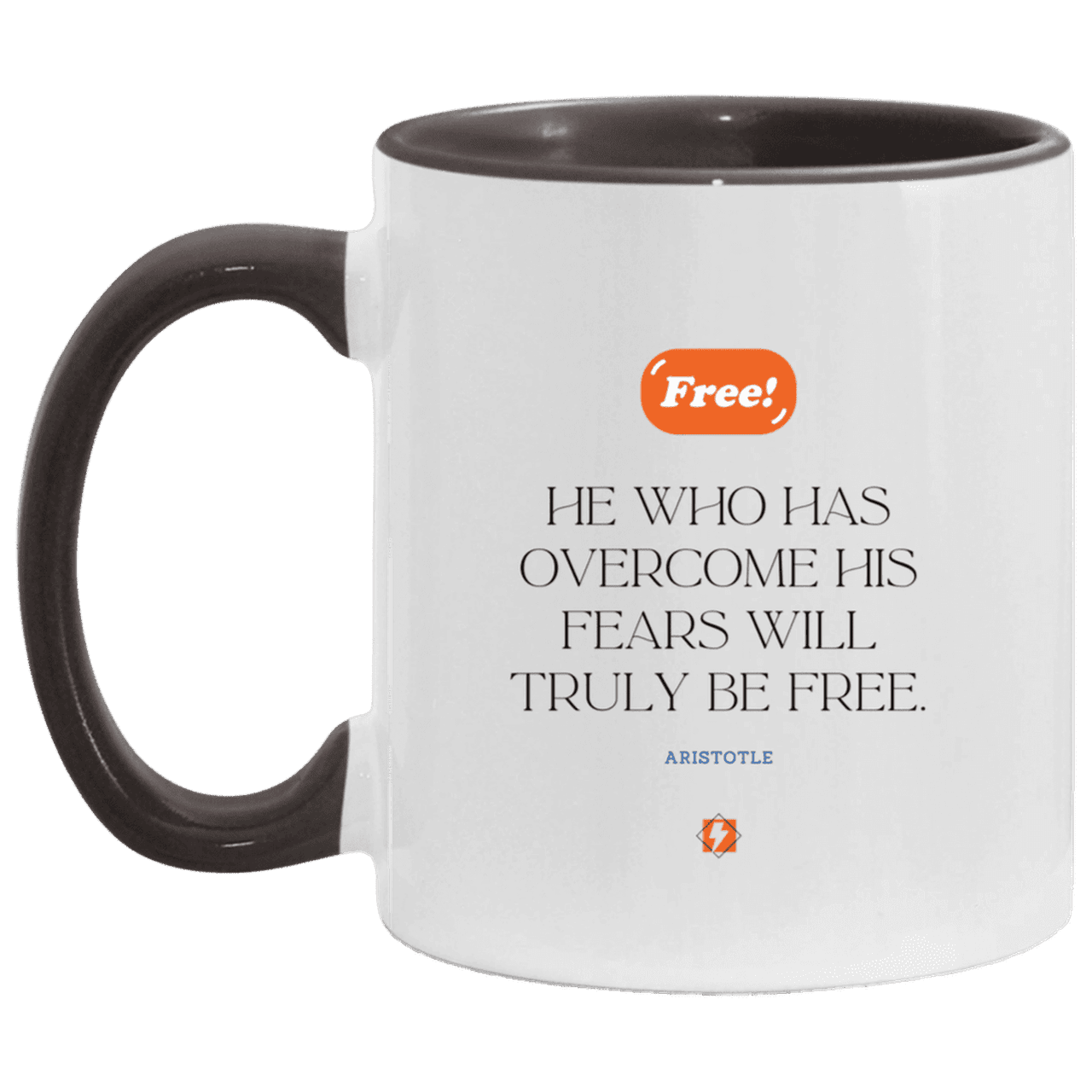 Ceramic Standard Mug 11oz with inspiring Aristotle quote: A114 - True freedom is fearlessness - Color: White/Black