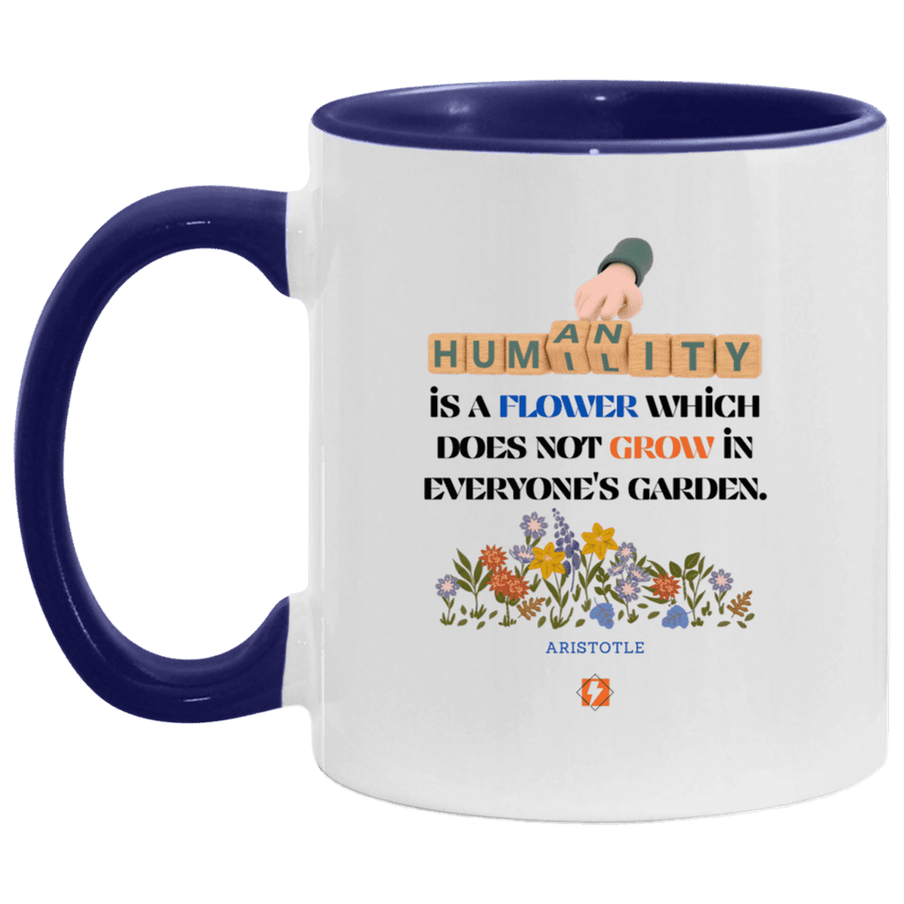 Ceramic Standard Mug 11oz with inspiring Aristotle quote: A115 - Humility is not in everyone - Color: White/Midnight Blue