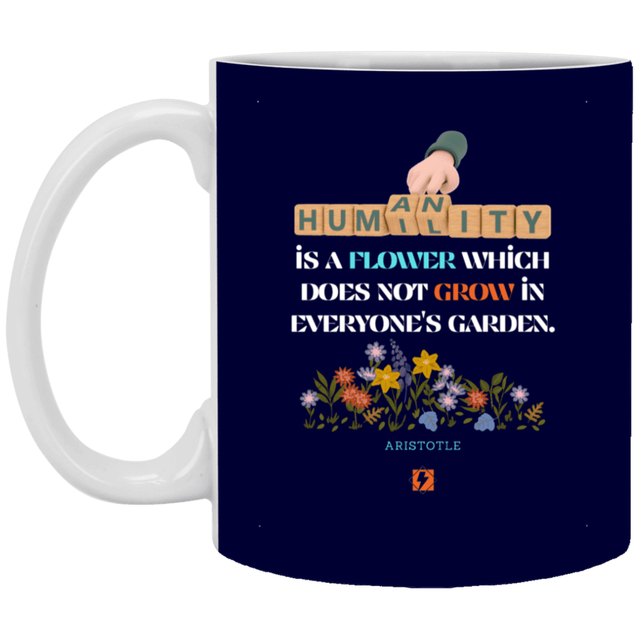 Ceramic Standard Mug 11oz with inspiring Aristotle quote: A115 - Humility is not in everyone - Color: Navy