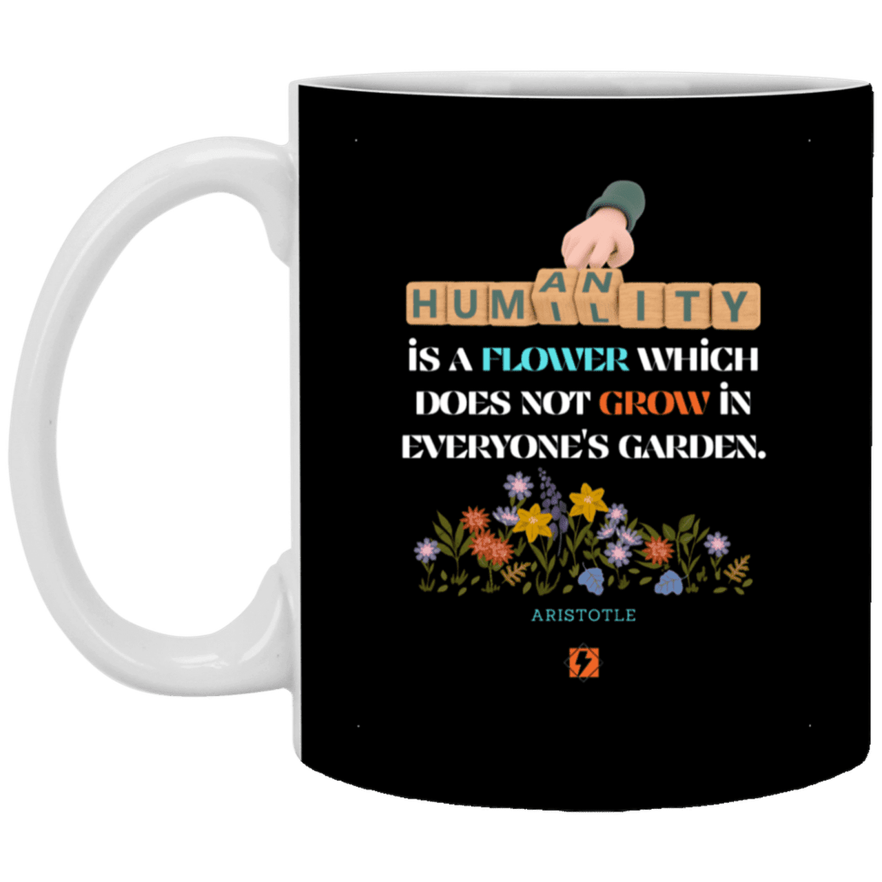 Ceramic Standard Mug 11oz with inspiring Aristotle quote: A115 - Humility is not in everyone - Color: Black White