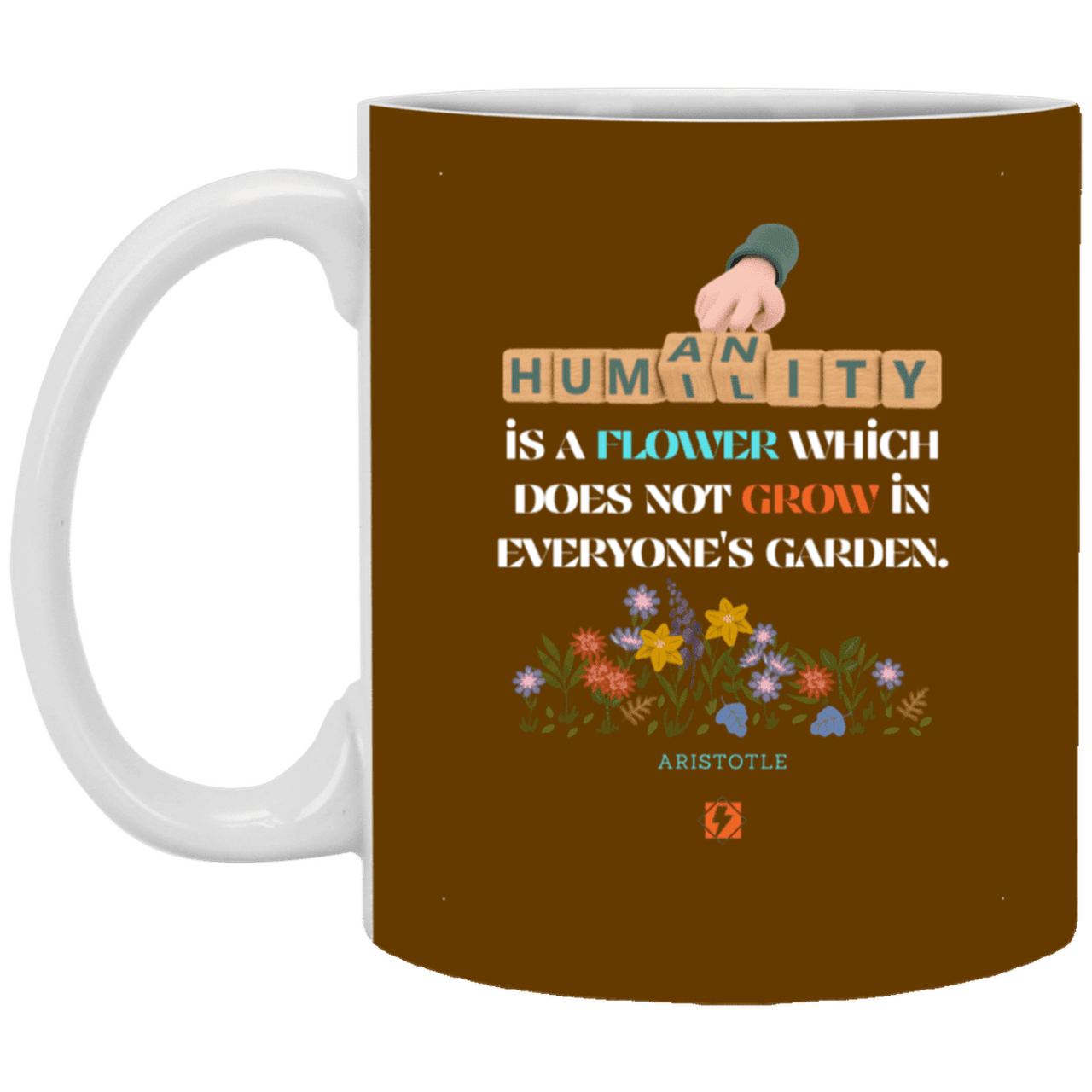 Ceramic Standard Mug 11oz with inspiring Aristotle quote: A115 - Humility is not in everyone - Color: Brown