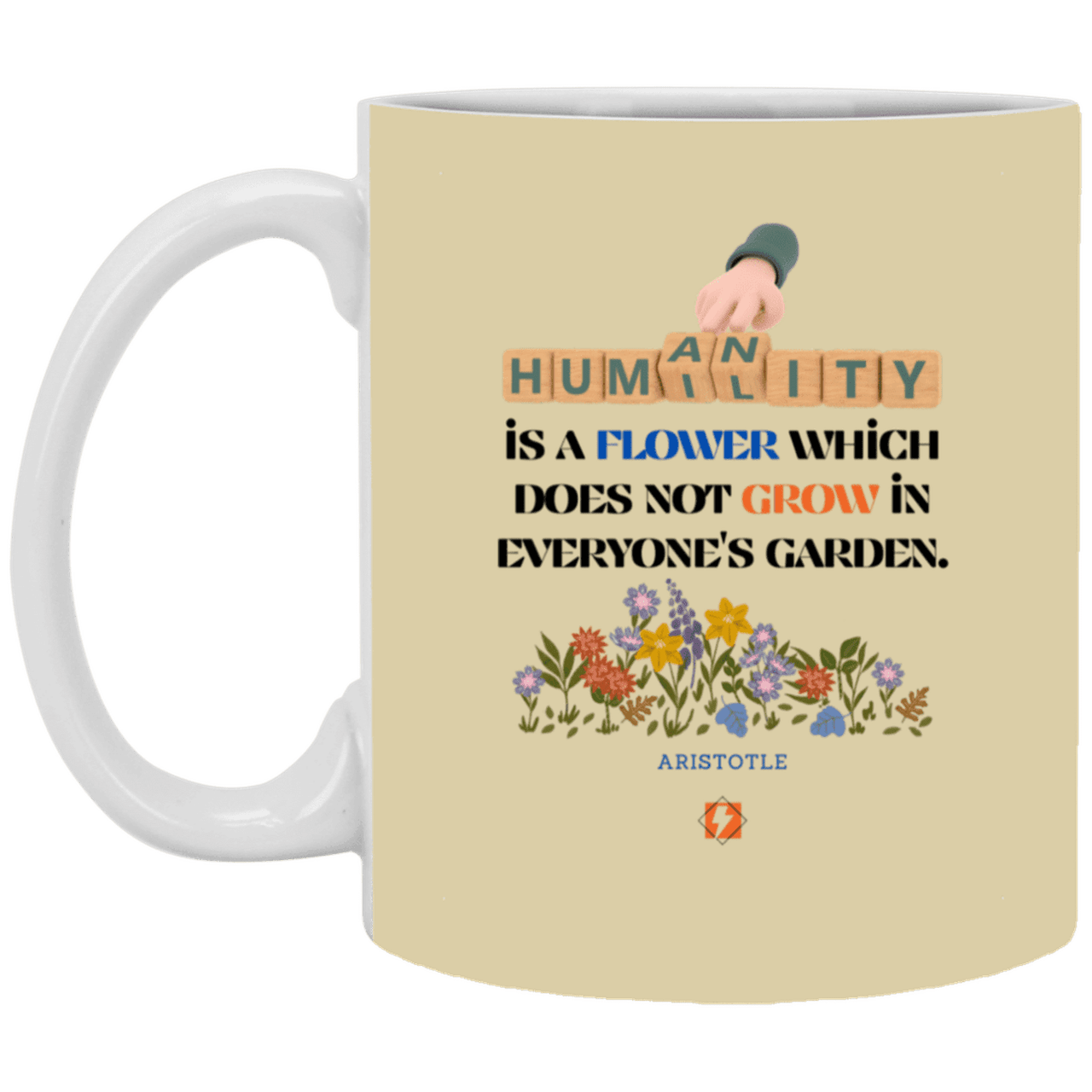 Ceramic Standard Mug 11oz with inspiring Aristotle quote: A115 - Humility is not in everyone - Color: Tan