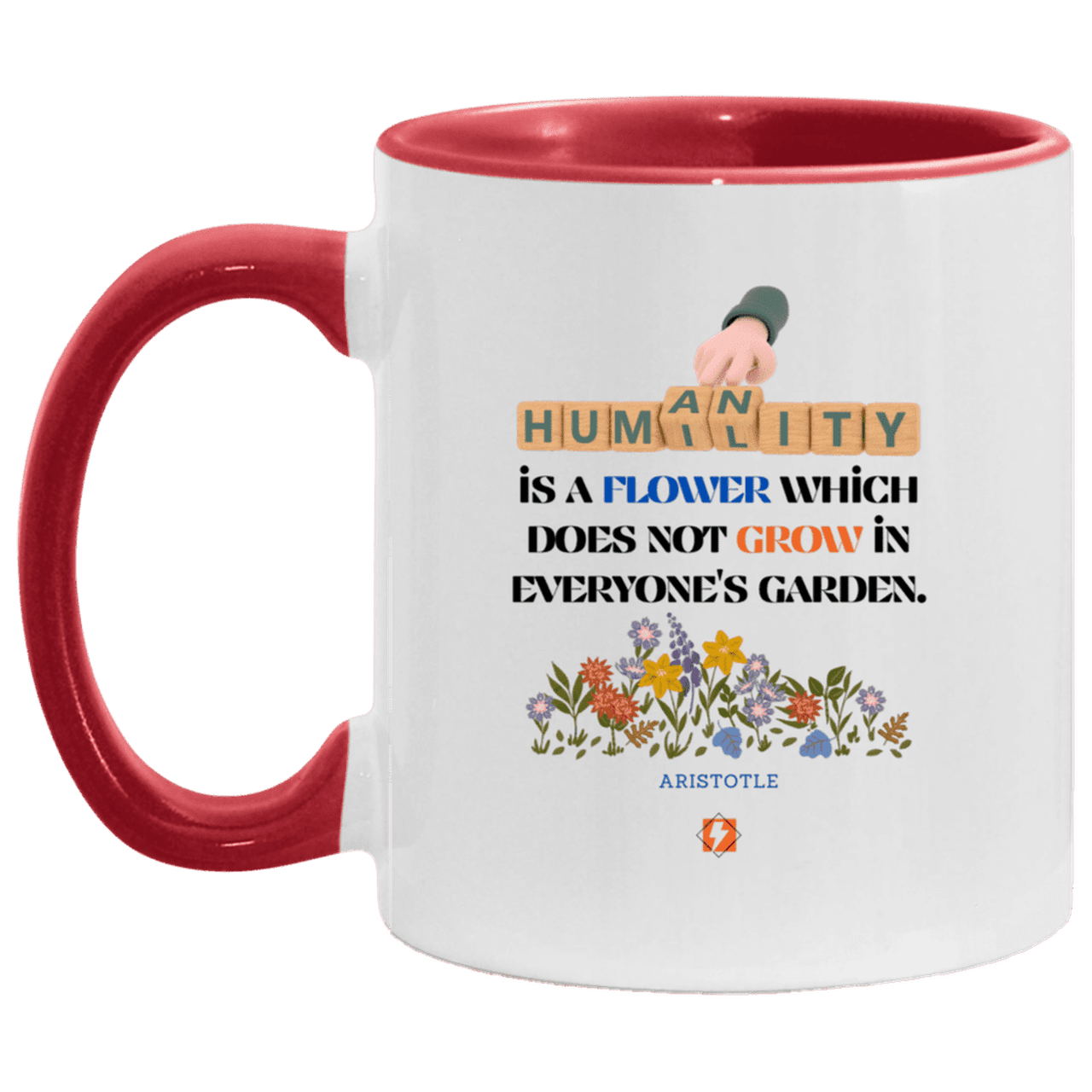 Ceramic Standard Mug 11oz with inspiring Aristotle quote: A115 - Humility is not in everyone - Color: White/Red