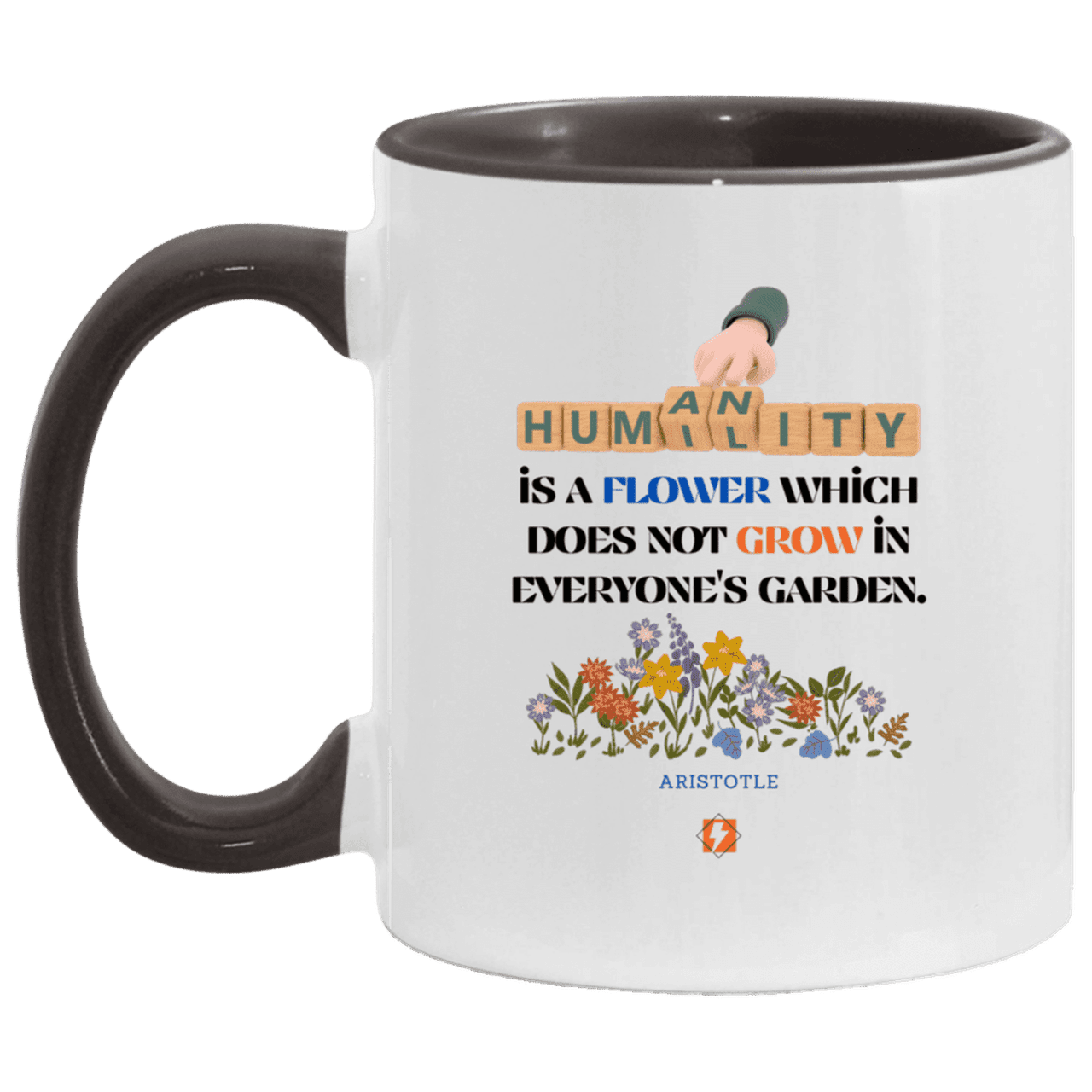 Ceramic Standard Mug 11oz with inspiring Aristotle quote: A115 - Humility is not in everyone - Color: White/Black