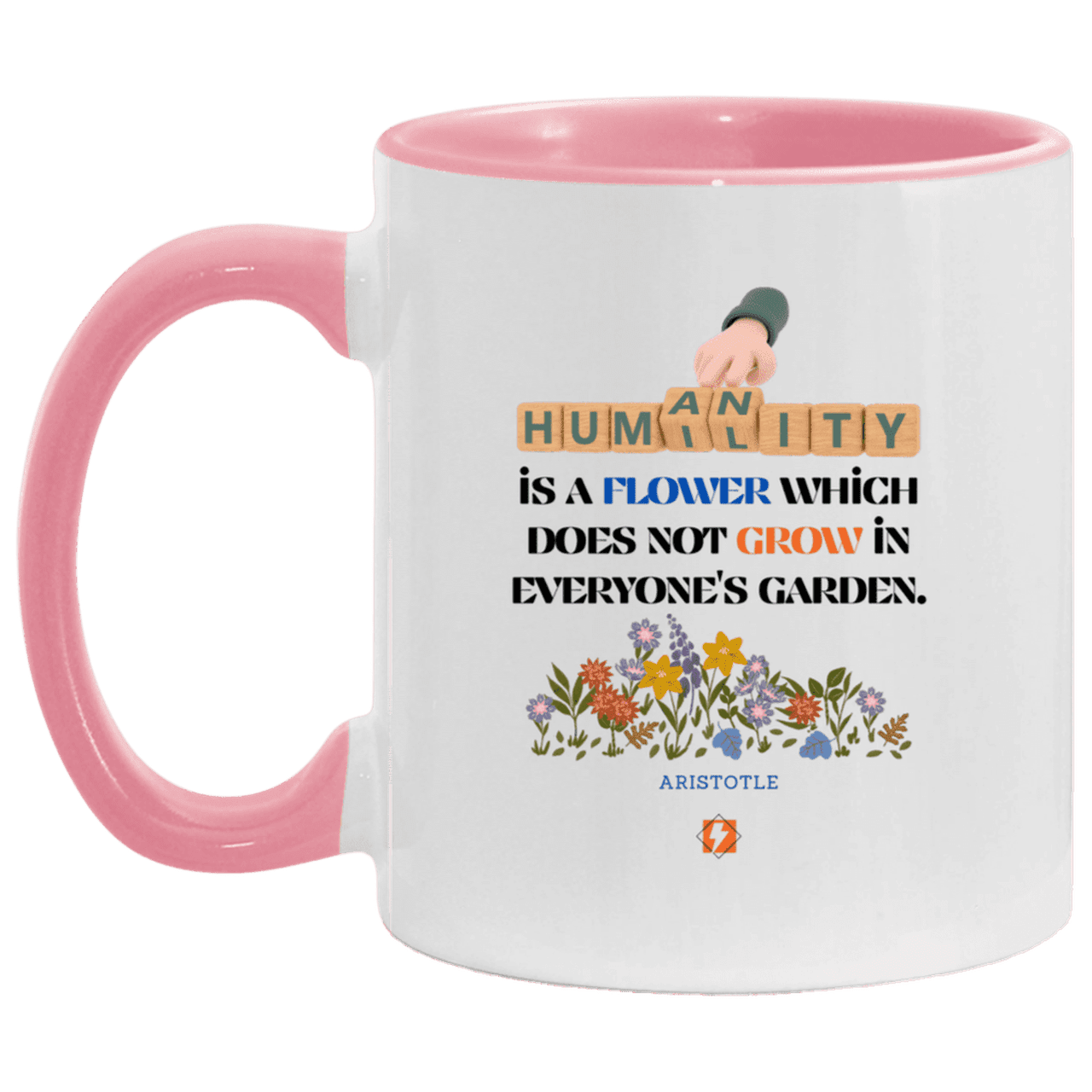 Ceramic Standard Mug 11oz with inspiring Aristotle quote: A115 - Humility is not in everyone - Color: White/Pink