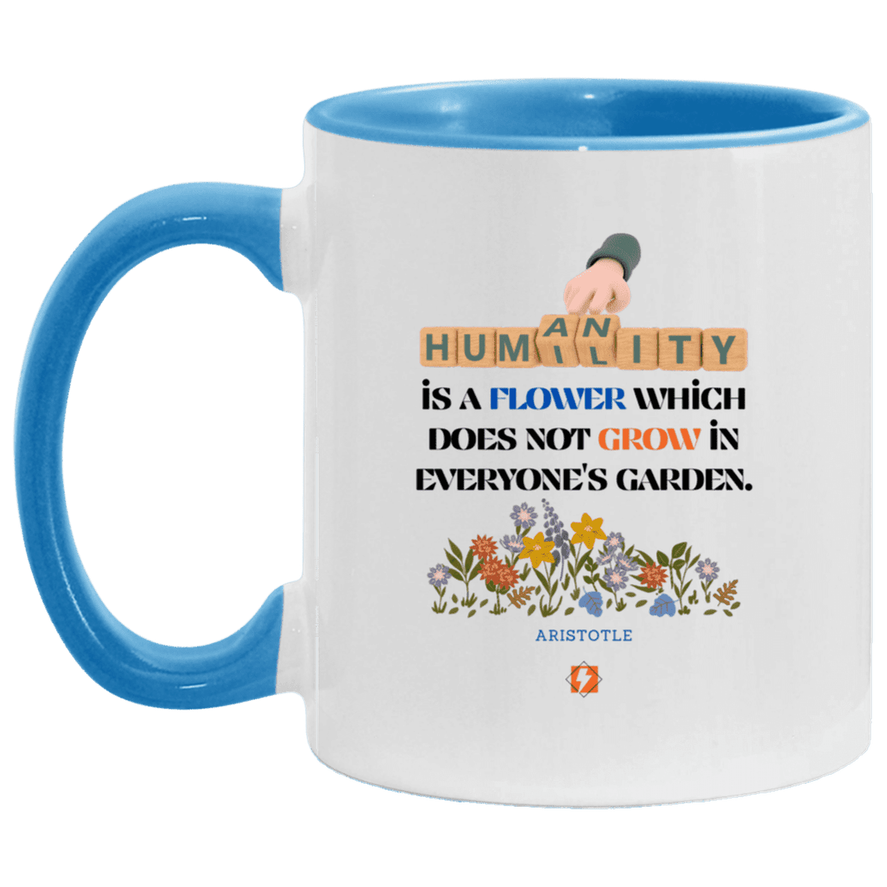 Ceramic Standard Mug 11oz with inspiring Aristotle quote: A115 - Humility is not in everyone - Color: White/Light Blue