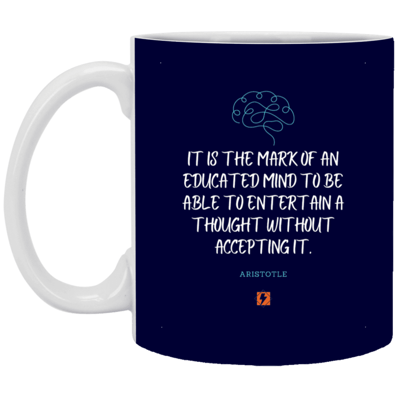 Ceramic Standard Mug 11oz with inspiring Aristotle quote: A117 - Educated minds evaluate everything - Color: Navy