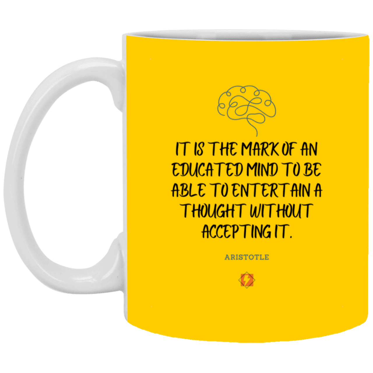 Ceramic Standard Mug 11oz with inspiring Aristotle quote: A117 - Educated minds evaluate everything - Color: Athletic Gold