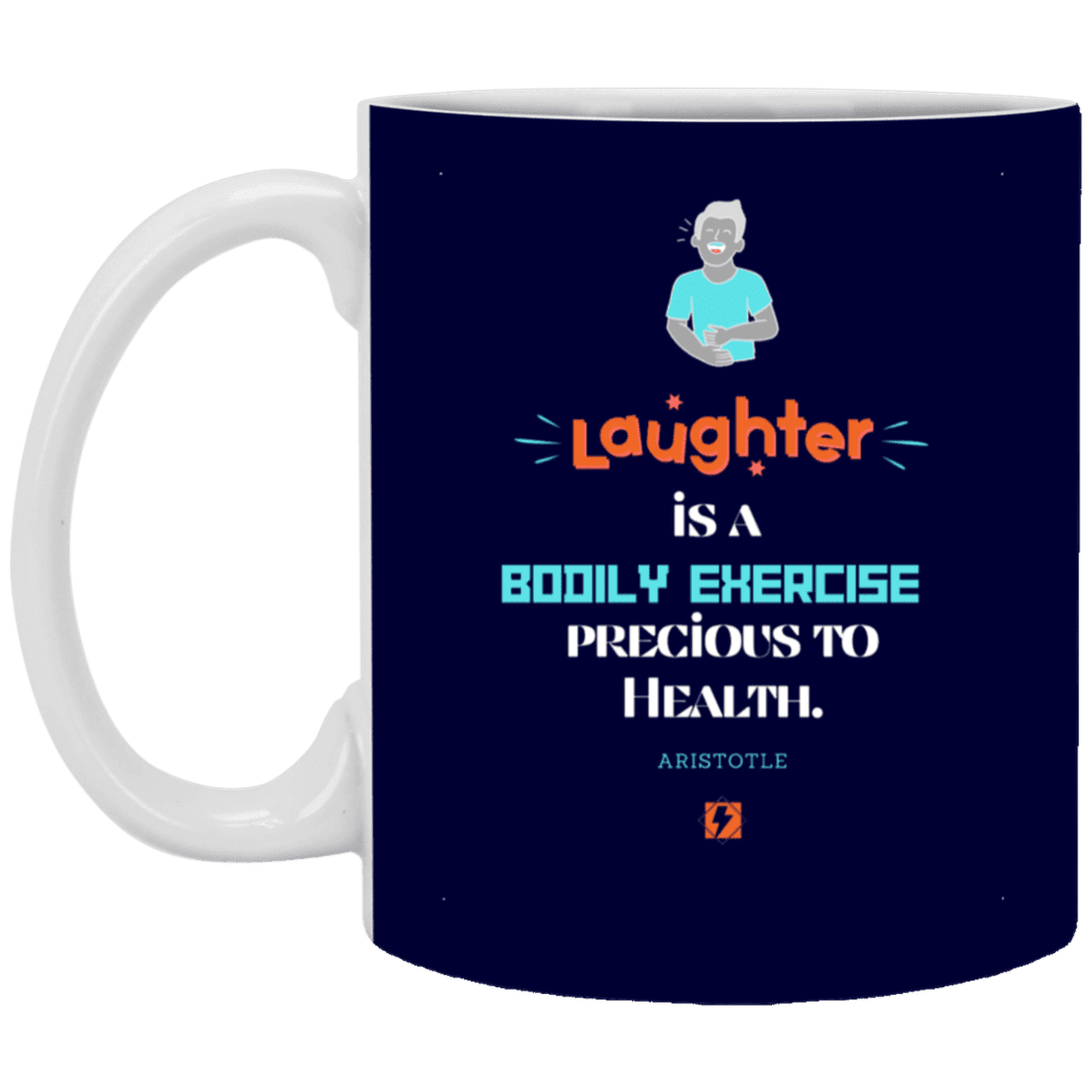 Ceramic Standard Mug 11oz with inspiring Aristotle quote: A118 - Laugh for health - Color: Navy