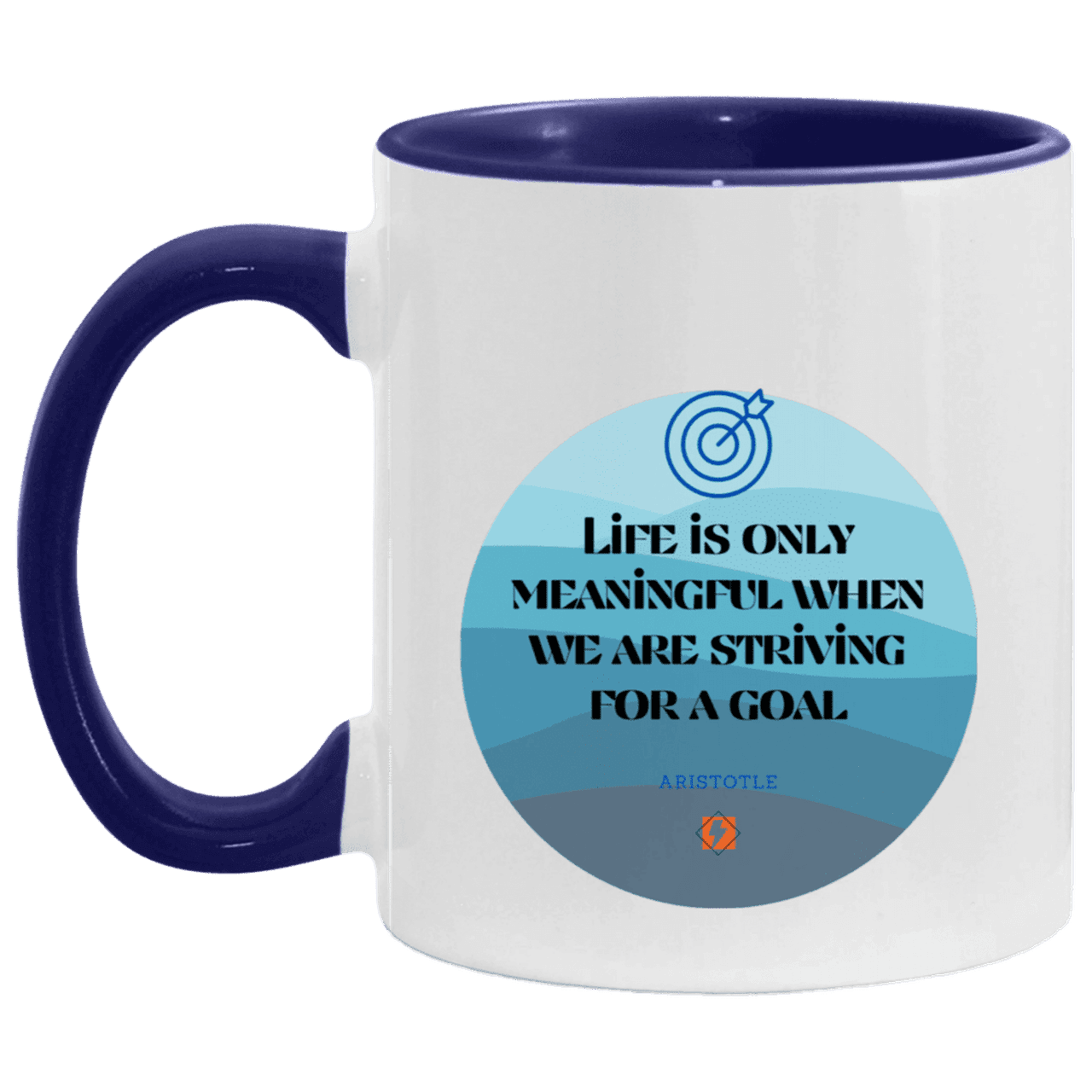 Ceramic Standard Mug 11oz with inspiring Aristotle quote: A119 - Aimless lives are meaningless - Color: White/Midnight Blue