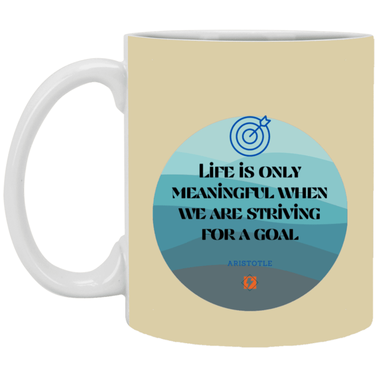 Ceramic Standard Mug 11oz with inspiring Aristotle quote: A119 - Aimless lives are meaningless - Color: Tan