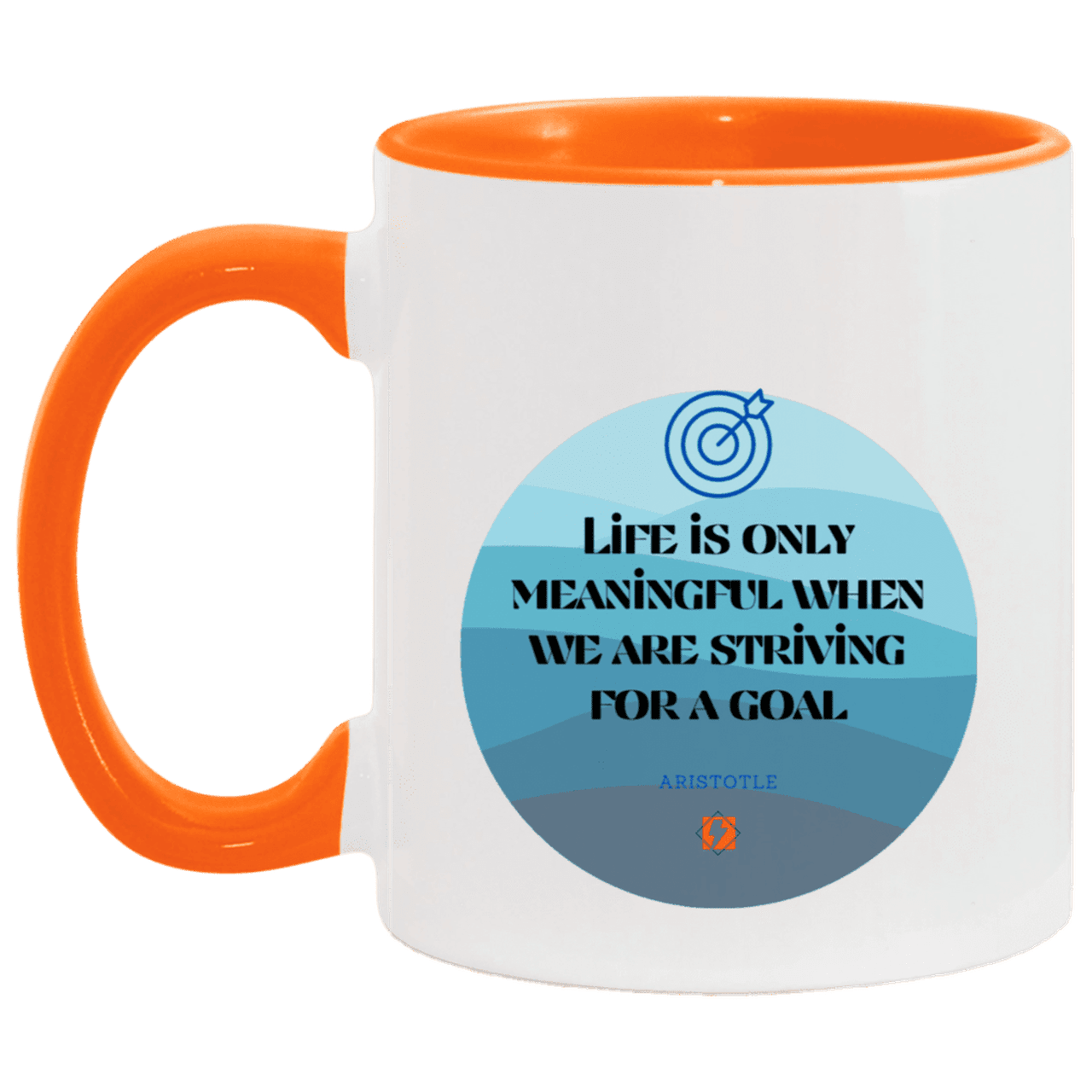 Ceramic Standard Mug 11oz with inspiring Aristotle quote: A119 - Aimless lives are meaningless - Color: White/Orange