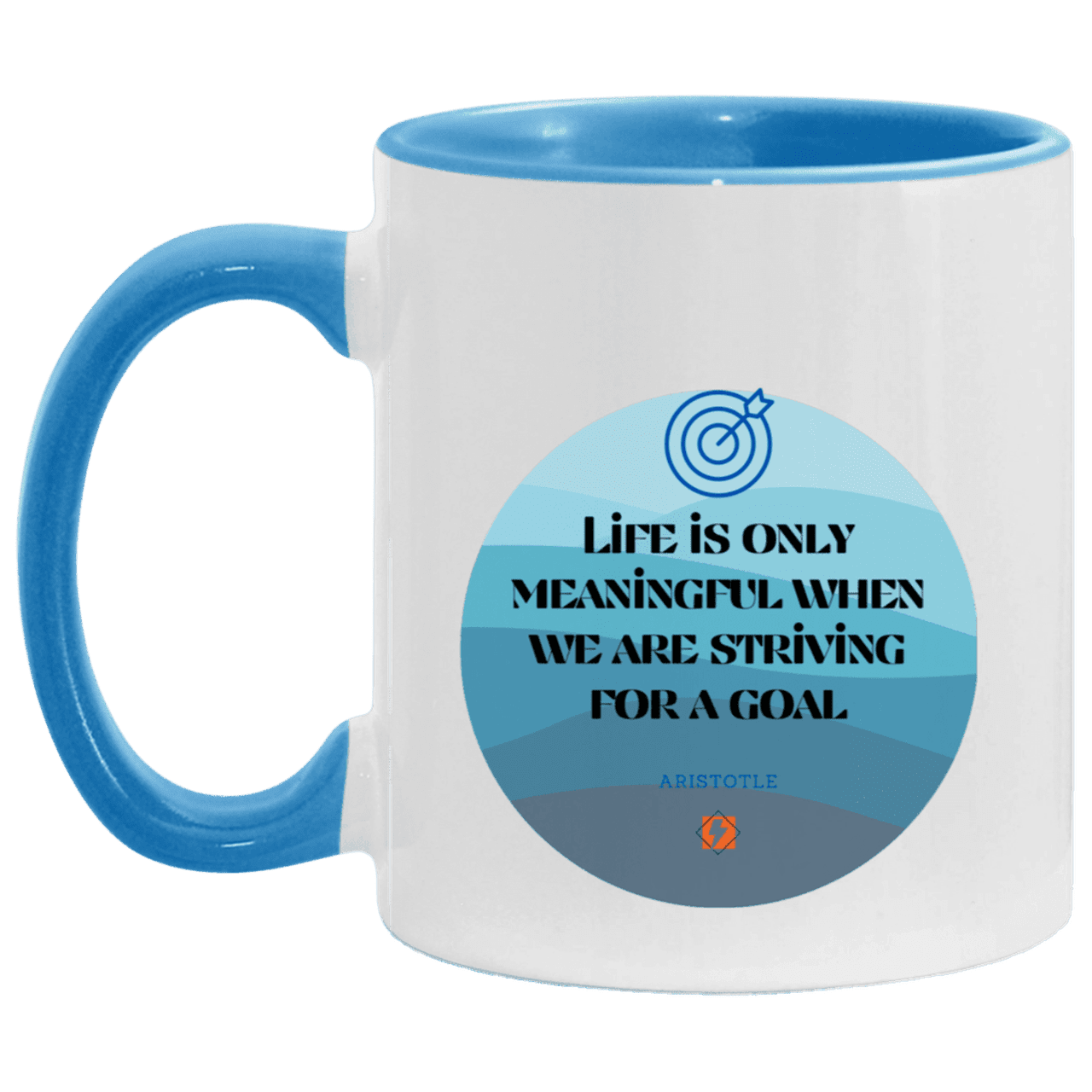 Ceramic Standard Mug 11oz with inspiring Aristotle quote: A119 - Aimless lives are meaningless - Color: White/Light Blue