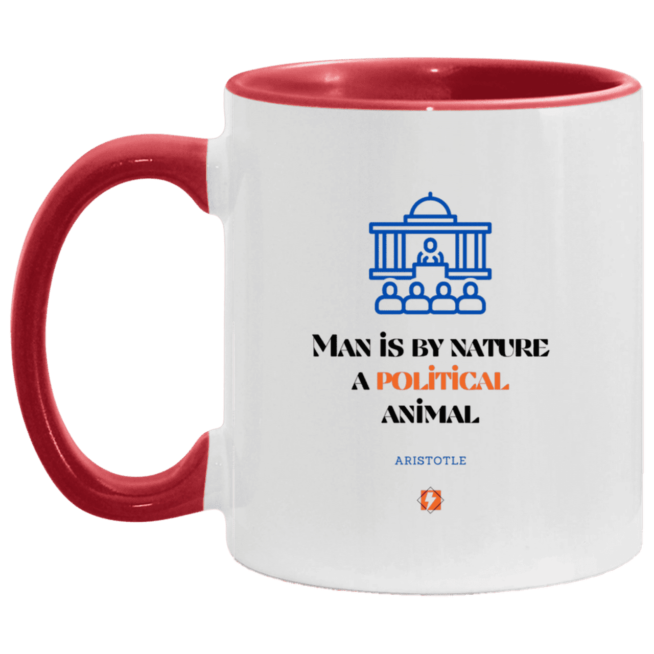 Ceramic Standard Mug 11oz with inspiring Aristotle quote: A120 - Man is political by nature - Color: White/Red