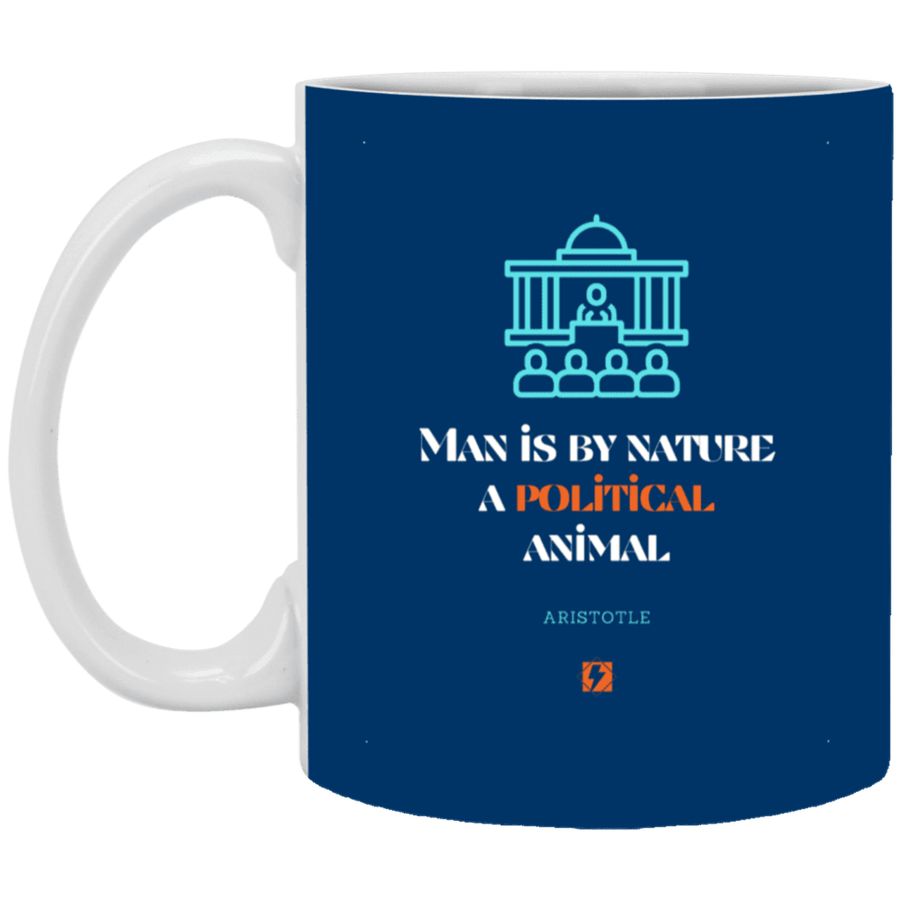 Ceramic Standard Mug 11oz with inspiring Aristotle quote: A120 - Man is political by nature - Color: Royal