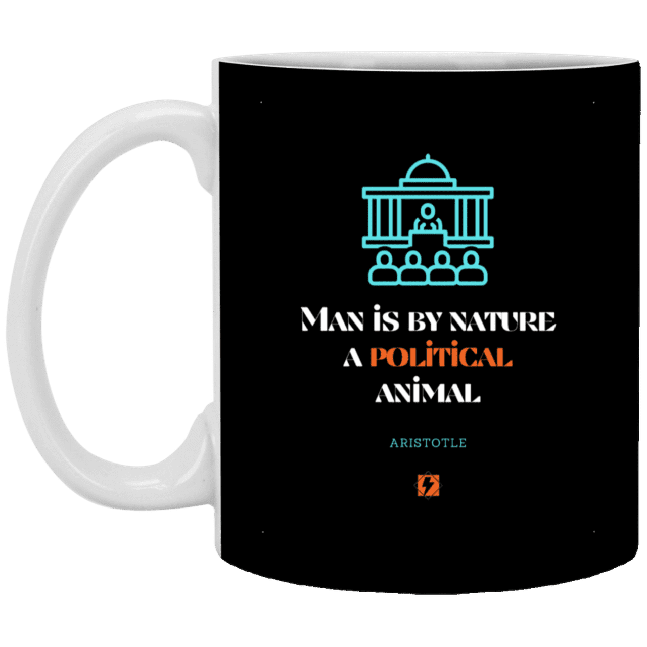 Ceramic Standard Mug 11oz with inspiring Aristotle quote: A120 - Man is political by nature - Color: Black White