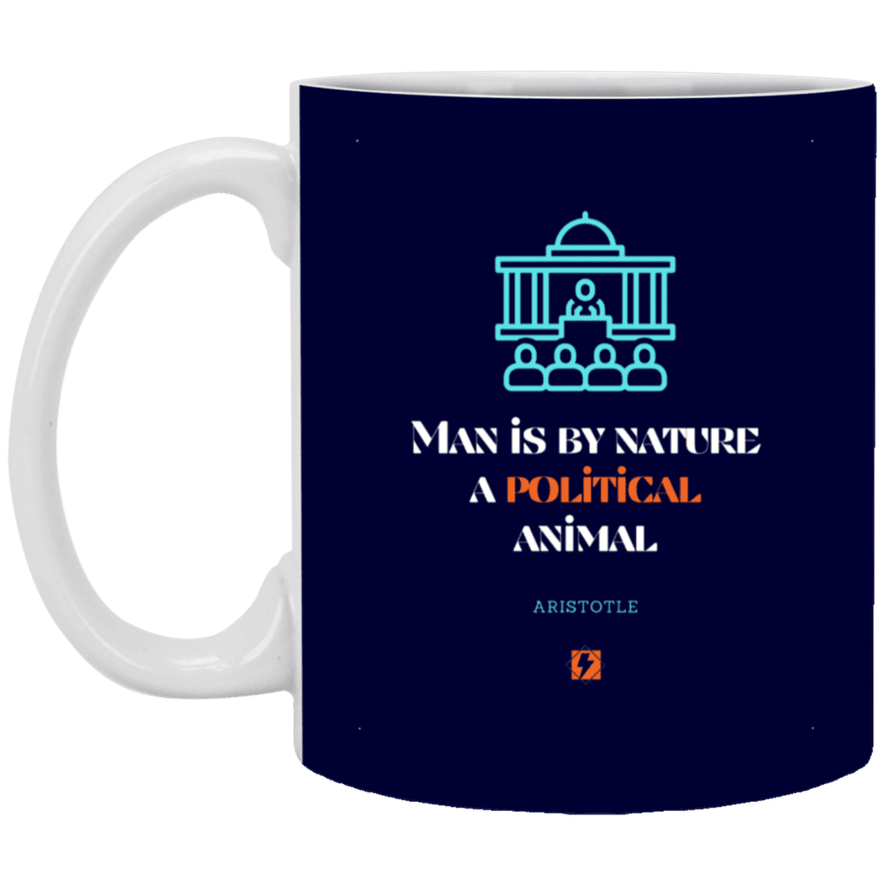 Ceramic Standard Mug 11oz with inspiring Aristotle quote: A120 - Man is political by nature - Color: Navy