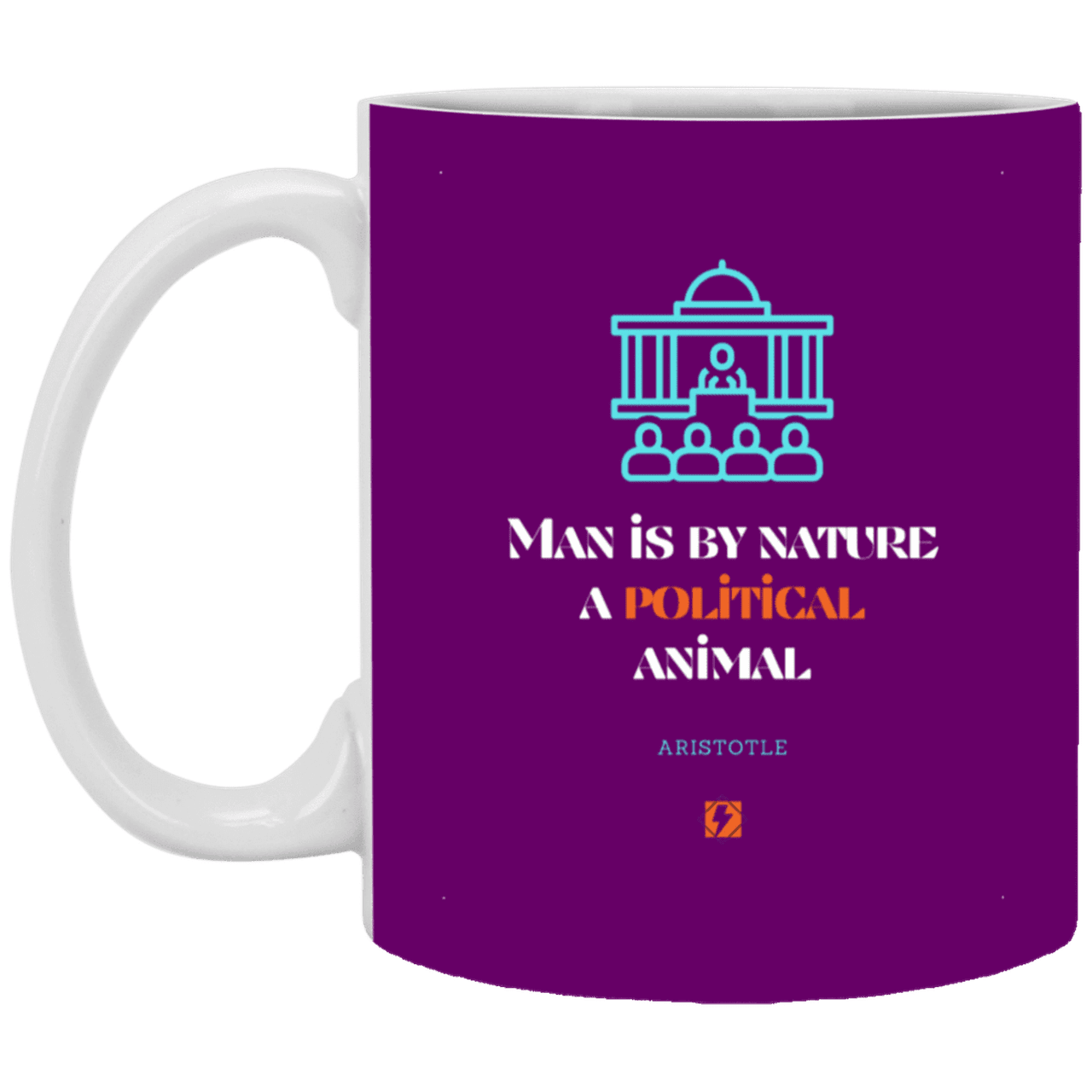 Ceramic Standard Mug 11oz with inspiring Aristotle quote: A120 - Man is political by nature - Color: Purple