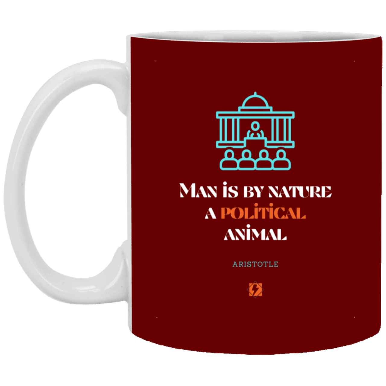 Ceramic Standard Mug 11oz with inspiring Aristotle quote: A120 - Man is political by nature - Color: Maroon