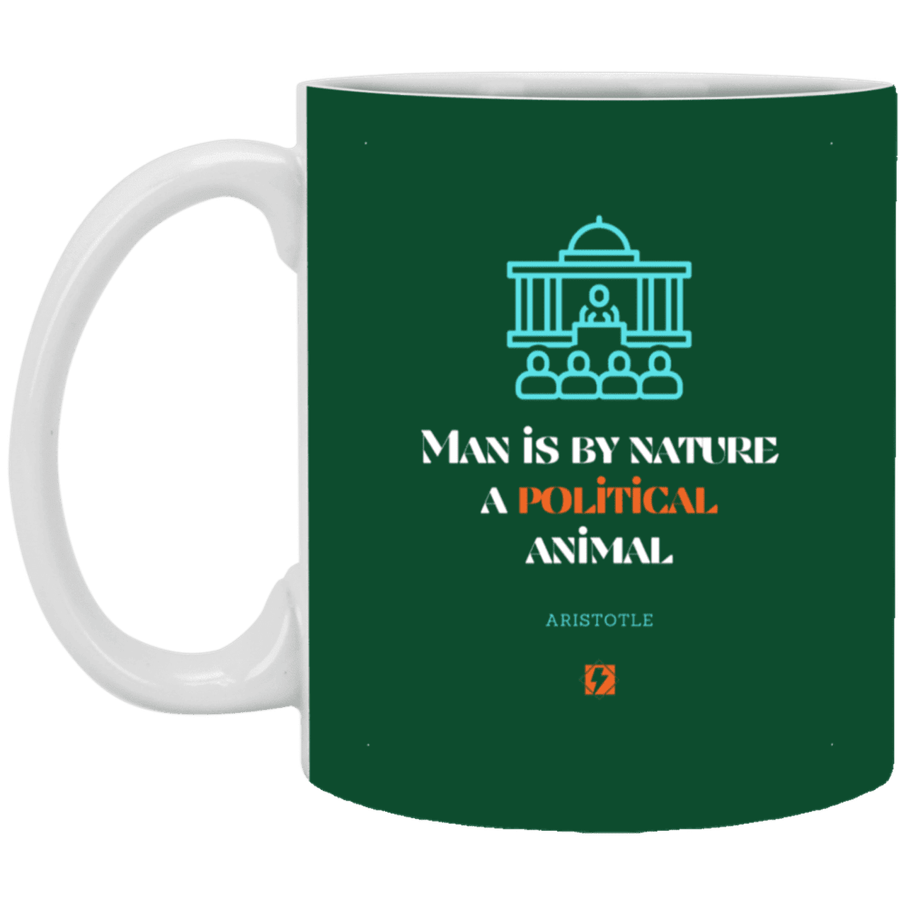 Ceramic Standard Mug 11oz with inspiring Aristotle quote: A120 - Man is political by nature - Color: Forest