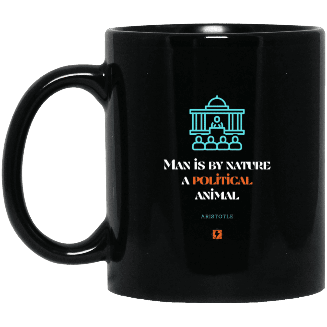 Ceramic Standard Mug 11oz with inspiring Aristotle quote: A120 - Man is political by nature - Color: Plain Black