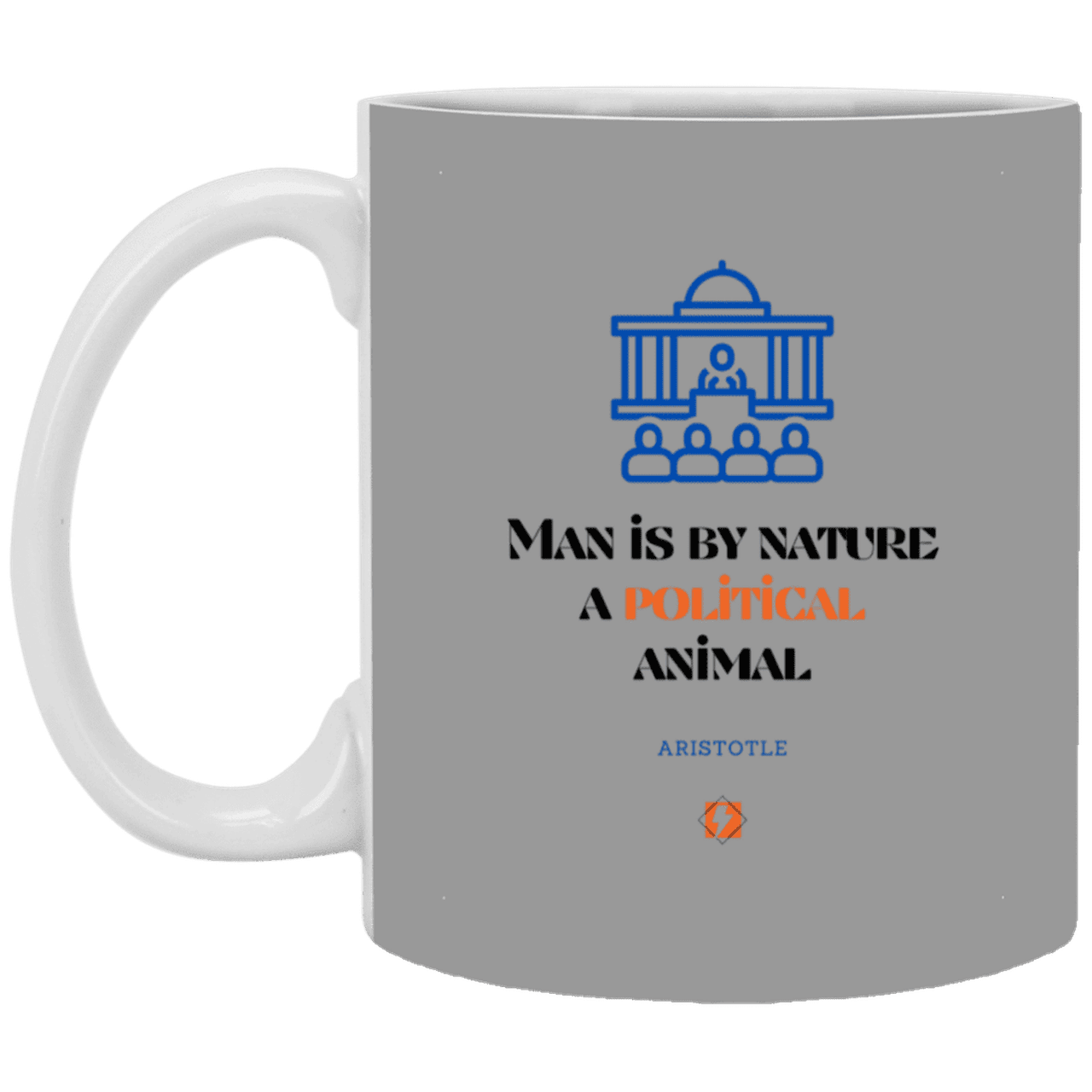 Ceramic Standard Mug 11oz with inspiring Aristotle quote: A120 - Man is political by nature - Color: Gray