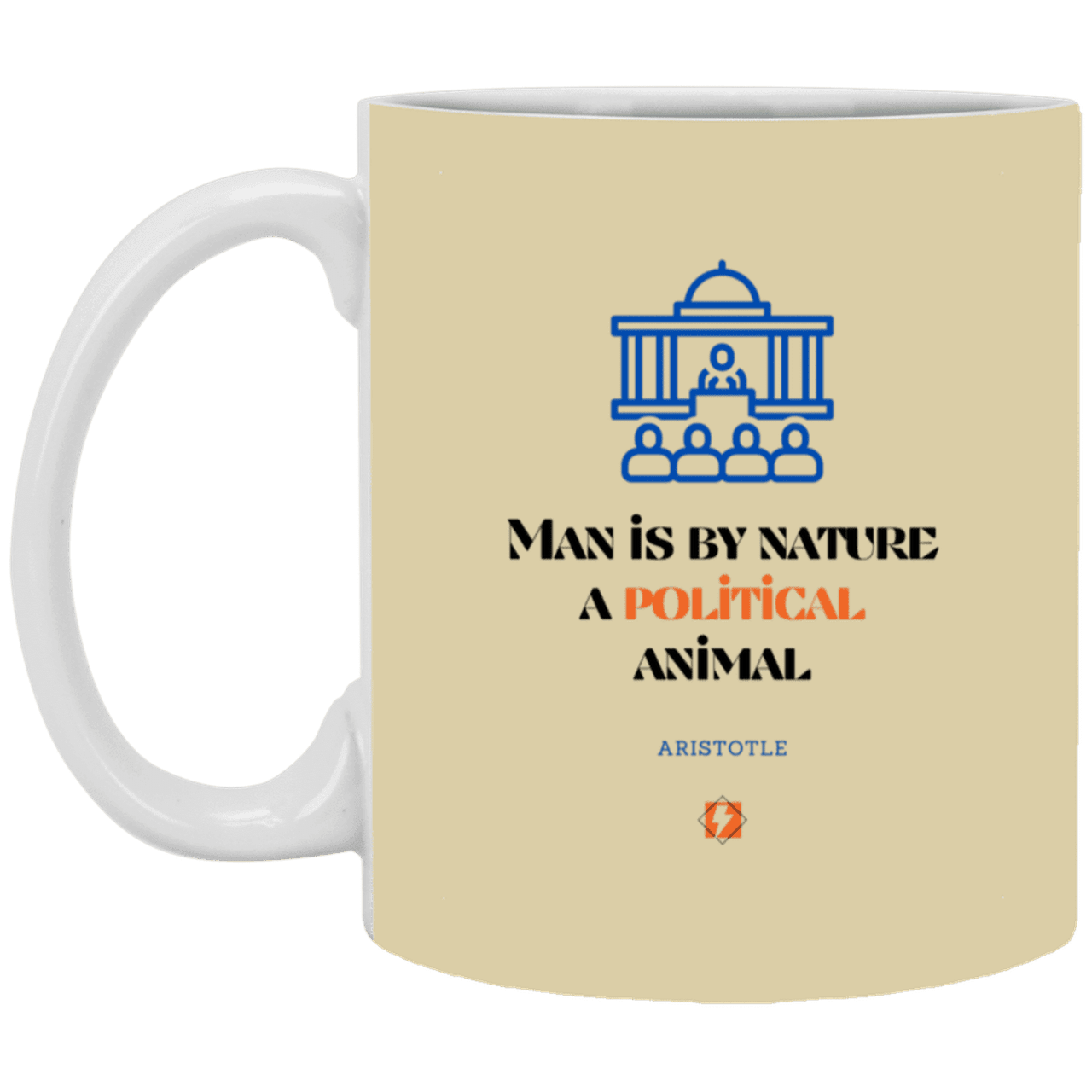 Ceramic Standard Mug 11oz with inspiring Aristotle quote: A120 - Man is political by nature - Color: Tan