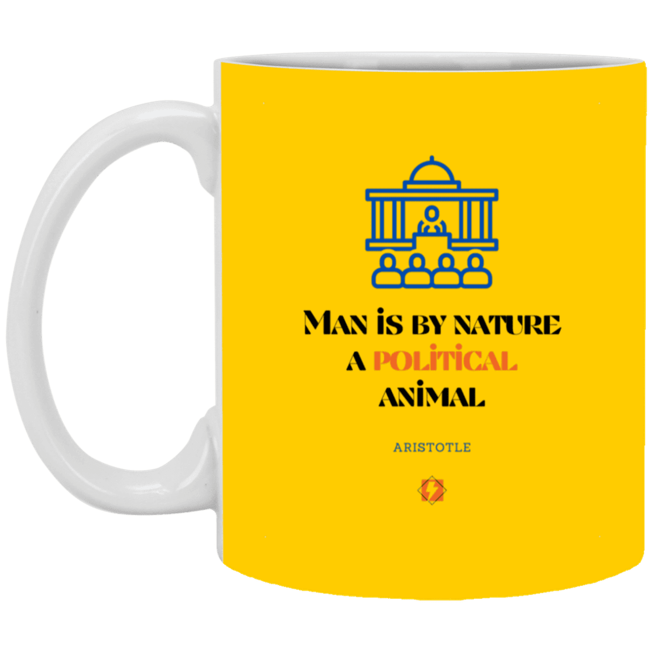 Ceramic Standard Mug 11oz with inspiring Aristotle quote: A120 - Man is political by nature - Color: Athletic Gold