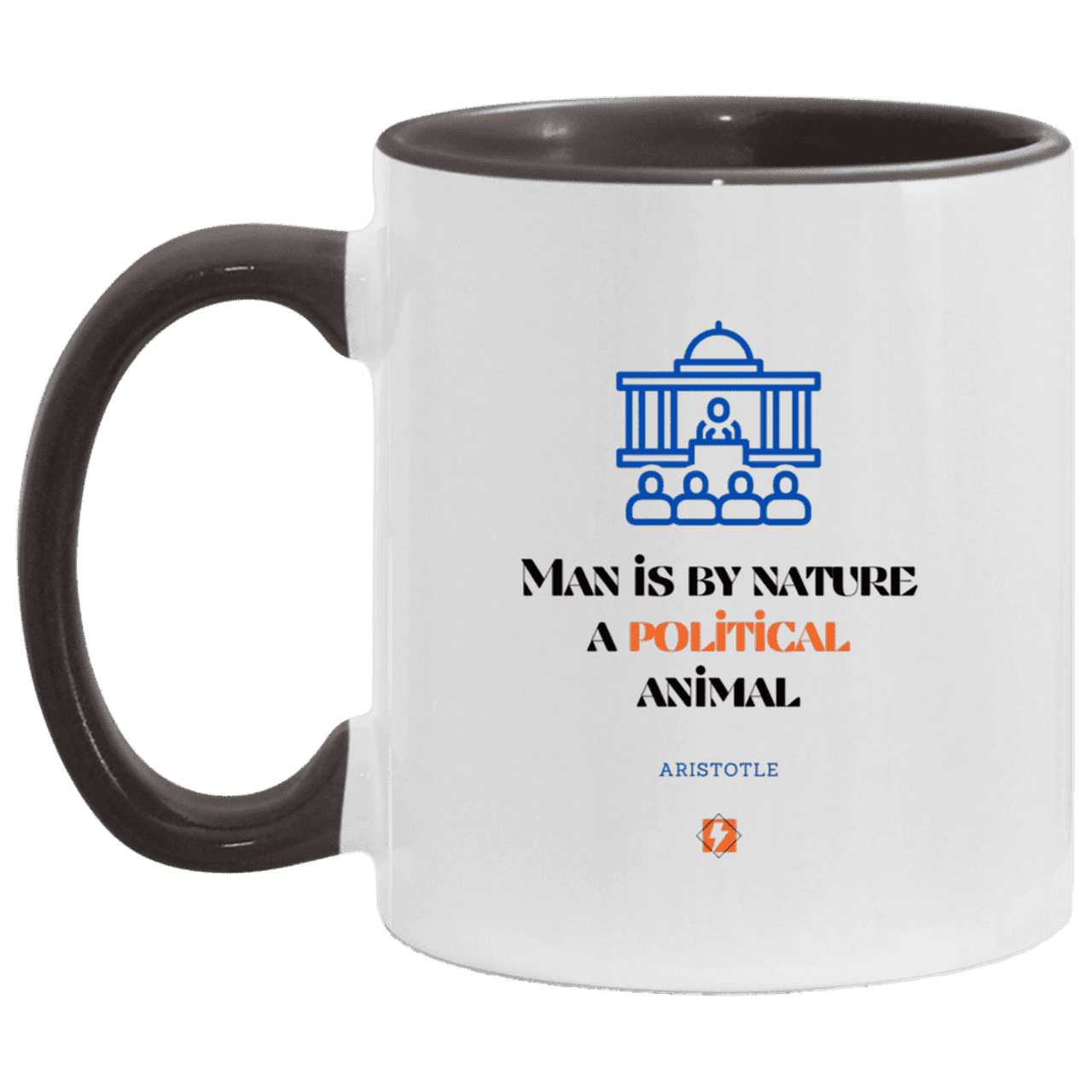 Ceramic Standard Mug 11oz with inspiring Aristotle quote: A120 - Man is political by nature - Color: White/Black