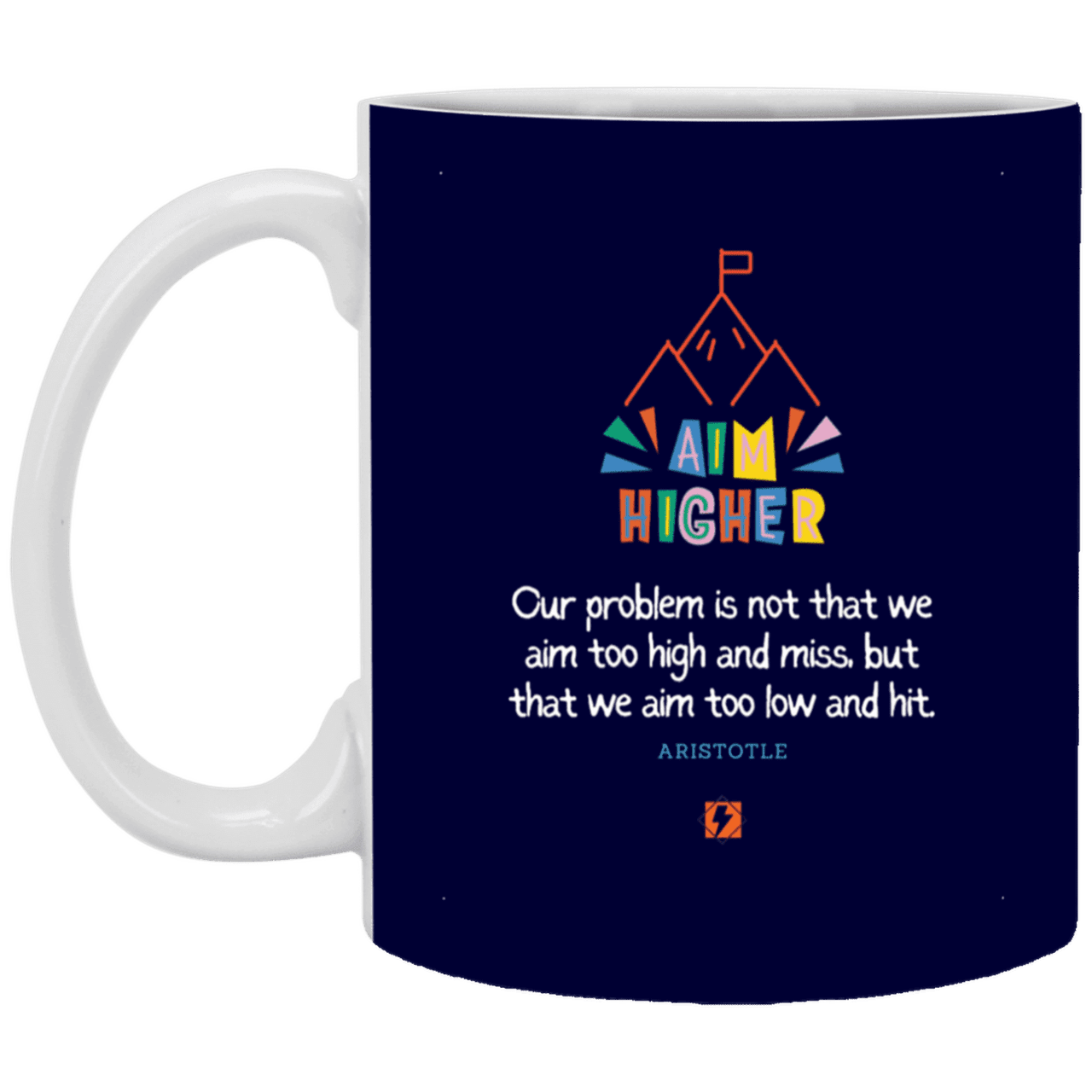 Ceramic Standard Mug 11oz with inspiring Aristotle quote: A122 - Aim higher #1 - Color: Navy