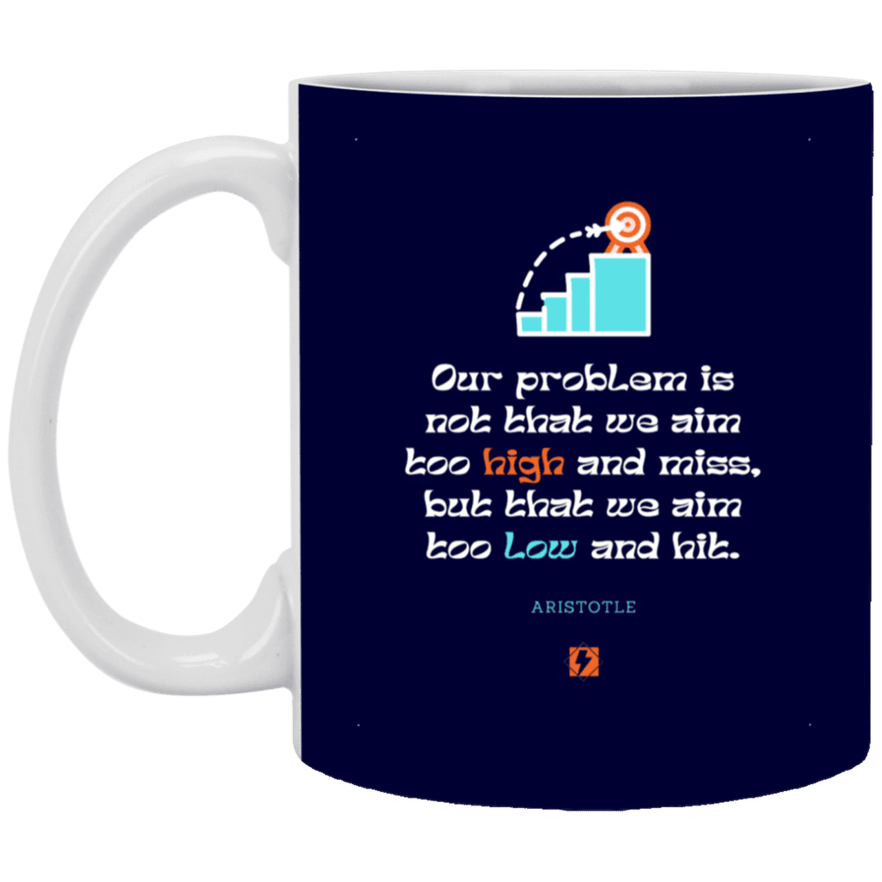 Ceramic Standard Mug 11oz with inspiring Aristotle quote: A123 - Aim Higher #2 - Color: Navy