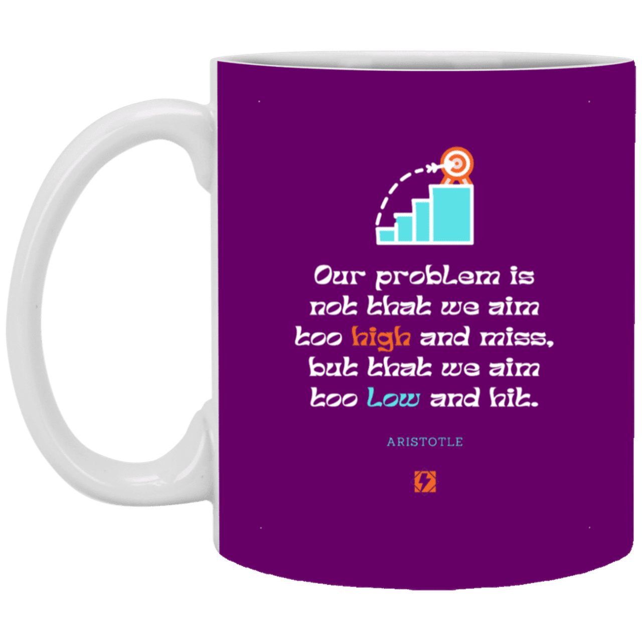 Ceramic Standard Mug 11oz with inspiring Aristotle quote: A123 - Aim Higher #2 - Color: Purple