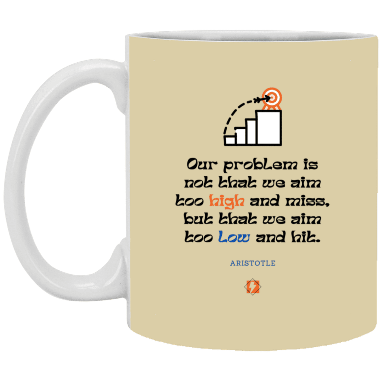 Ceramic Standard Mug 11oz with inspiring Aristotle quote: A123 - Aim Higher #2 - Color: Tan