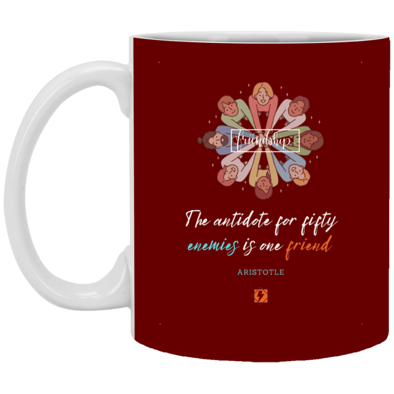 Ceramic Standard Mug 11oz with inspiring Aristotle quote: A124 - Friendship is the antidote - Color: Maroon