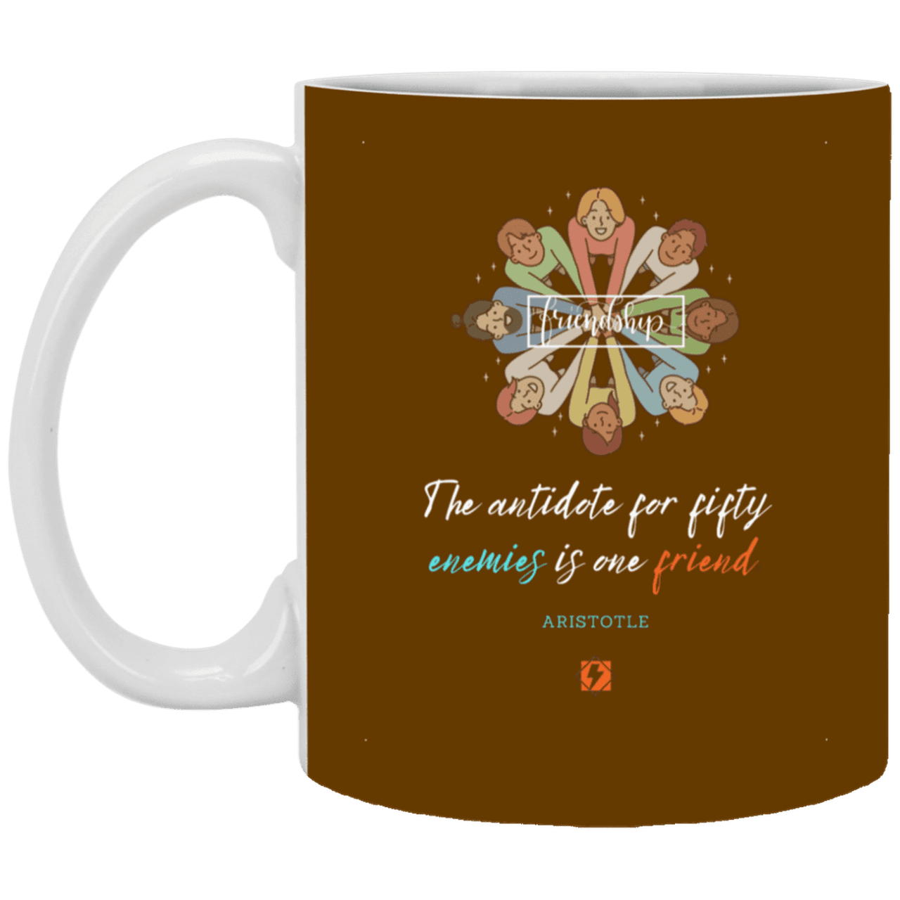 Ceramic Standard Mug 11oz with inspiring Aristotle quote: A124 - Friendship is the antidote - Color: Brown