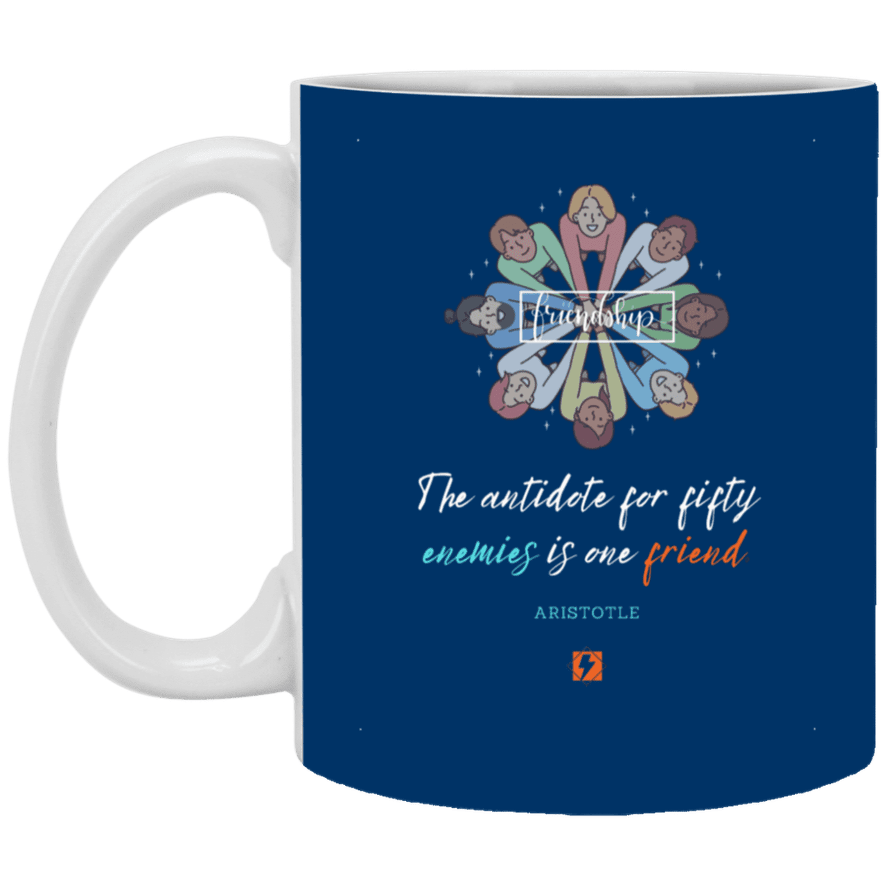 Ceramic Standard Mug 11oz with inspiring Aristotle quote: A124 - Friendship is the antidote - Color: Royal