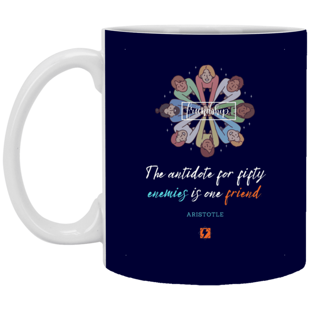 Ceramic Standard Mug 11oz with inspiring Aristotle quote: A124 - Friendship is the antidote - Color: Navy