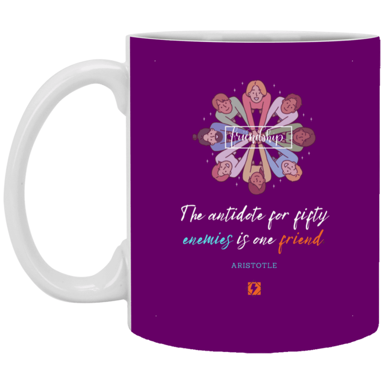 Ceramic Standard Mug 11oz with inspiring Aristotle quote: A124 - Friendship is the antidote - Color: Purple