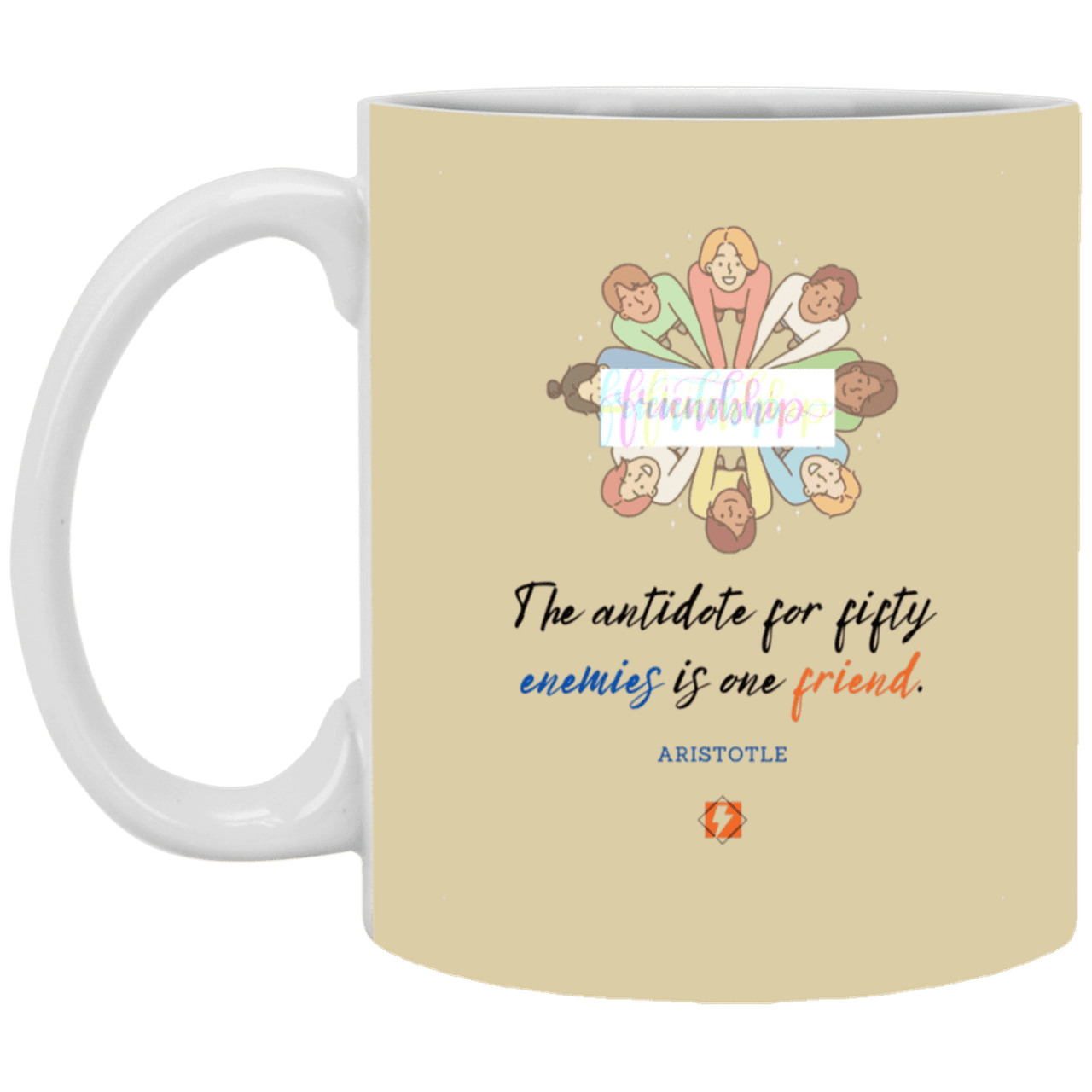 Ceramic Standard Mug 11oz with inspiring Aristotle quote: A124 - Friendship is the antidote - Color: Tan