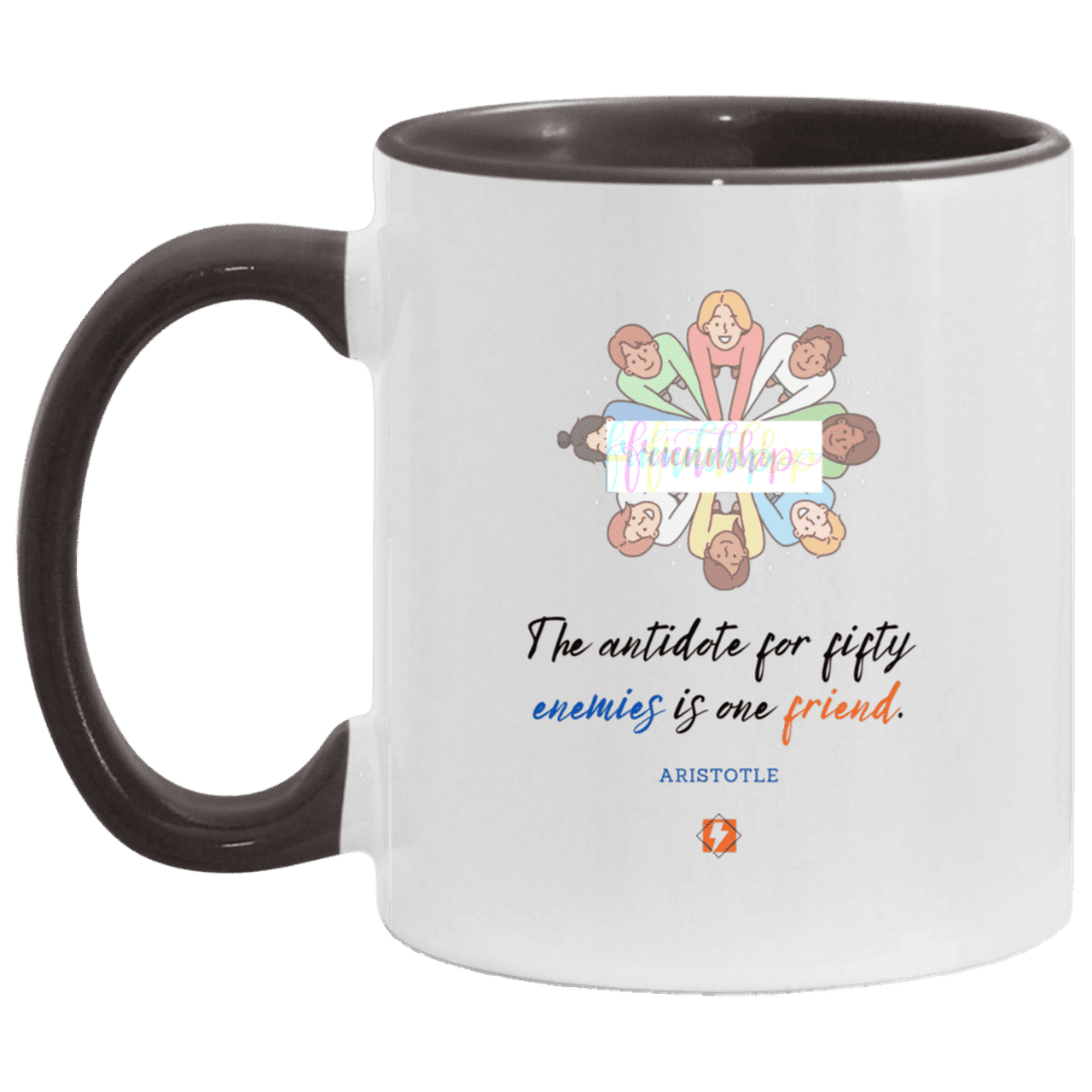 Ceramic Standard Mug 11oz with inspiring Aristotle quote: A124 - Friendship is the antidote - Color: White/Black