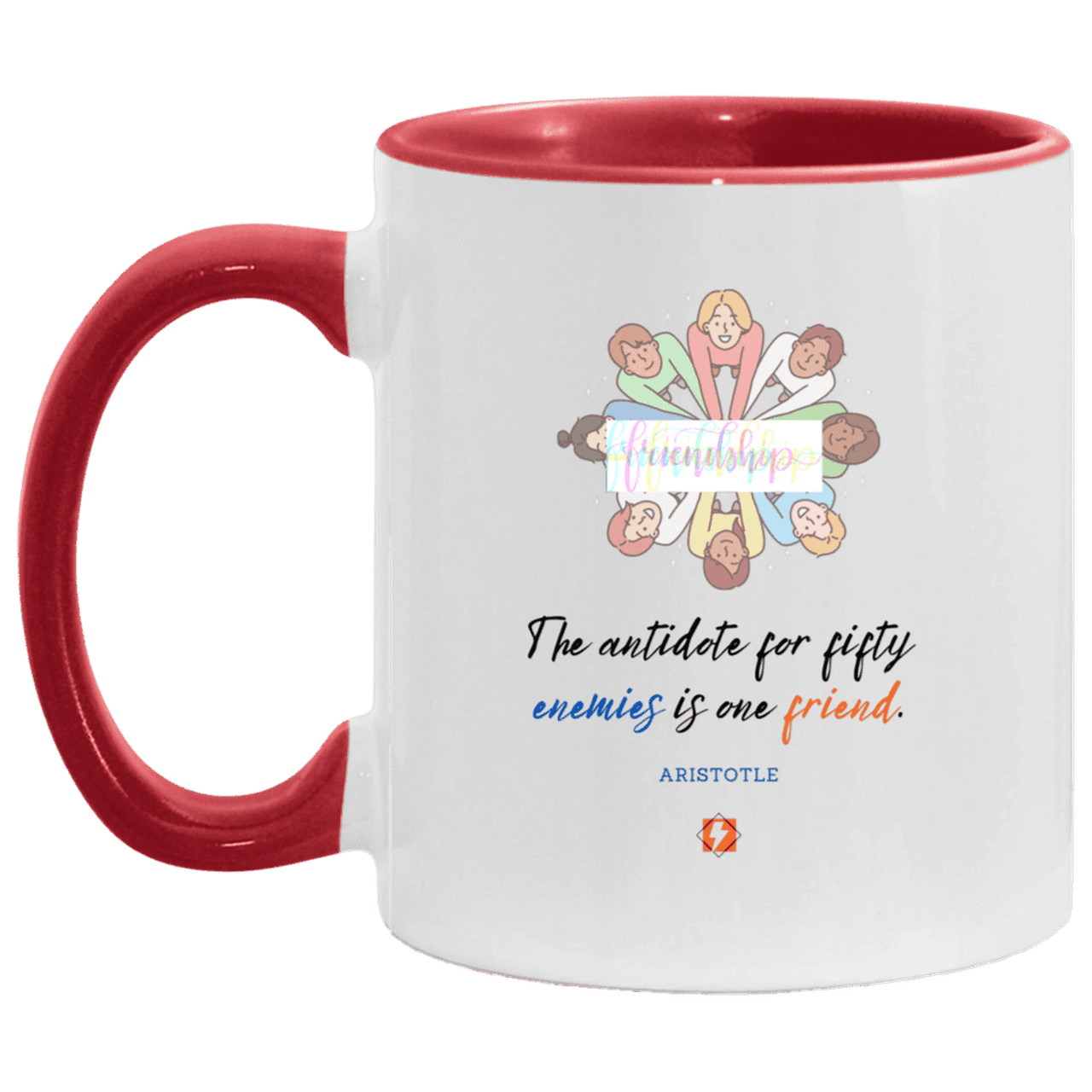 Ceramic Standard Mug 11oz with inspiring Aristotle quote: A124 - Friendship is the antidote - Color: White/Red