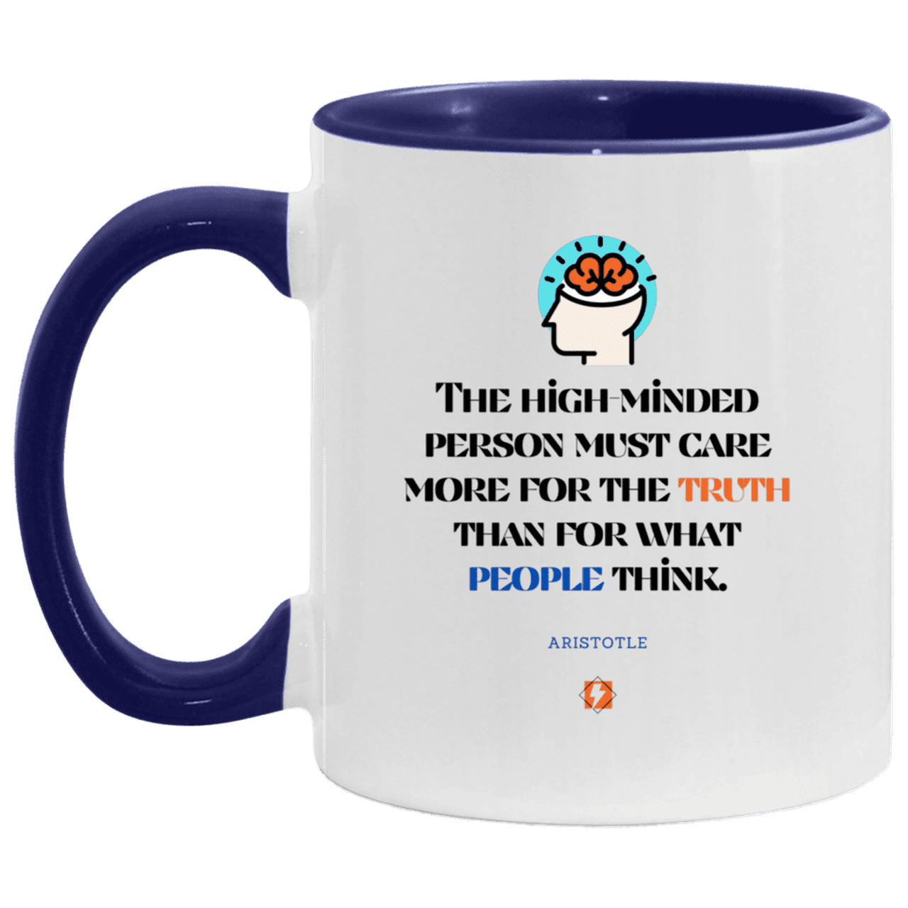 Ceramic Standard Mug 11oz with inspiring Aristotle quote: A126 - Truth cares not for opinions - Color: White/Midnight Blue