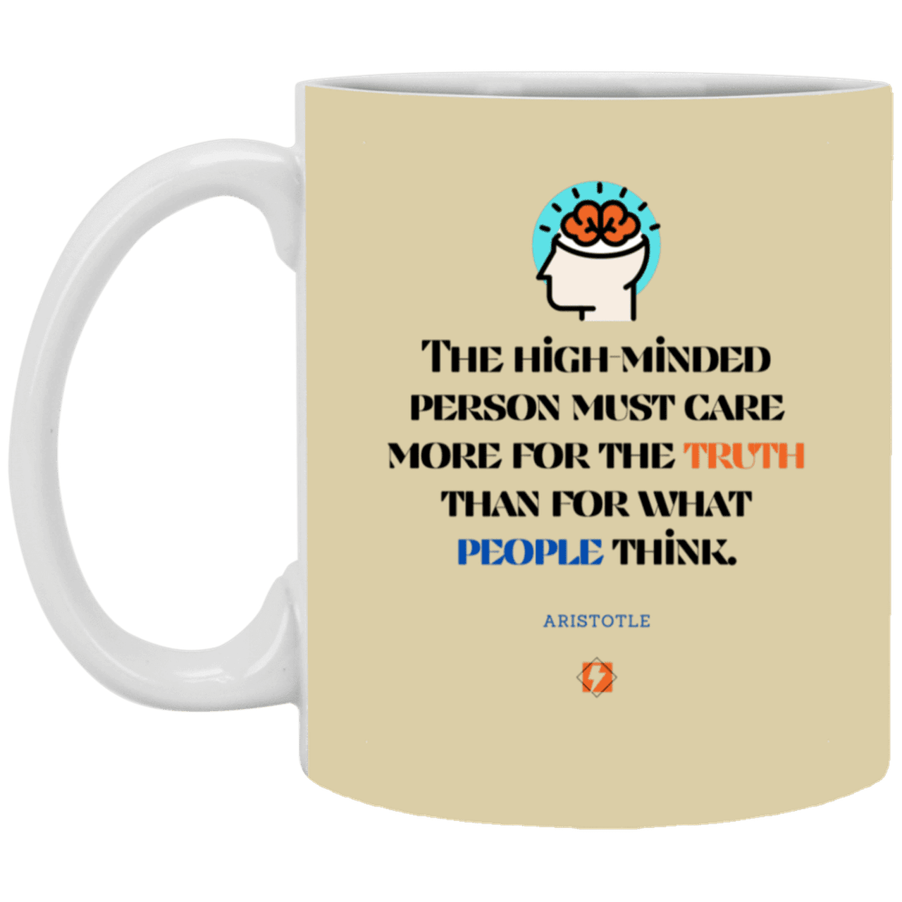 Ceramic Standard Mug 11oz with inspiring Aristotle quote: A126 - Truth cares not for opinions - Color: Tan