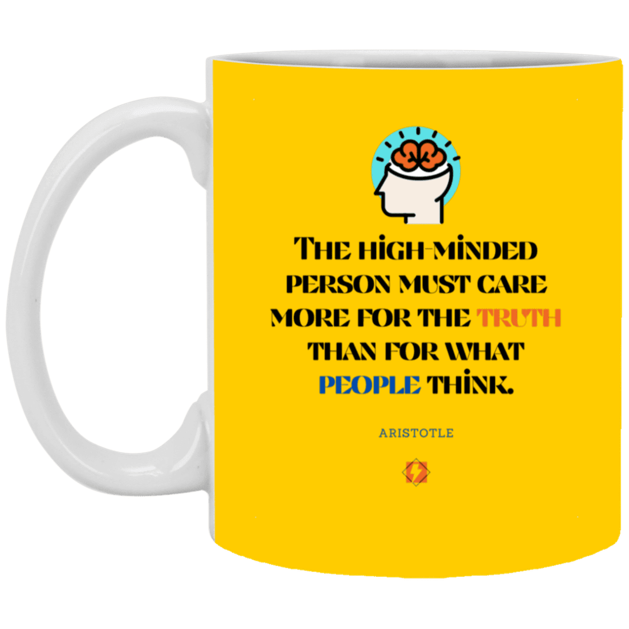 Ceramic Standard Mug 11oz with inspiring Aristotle quote: A126 - Truth cares not for opinions - Color: Athletic Gold