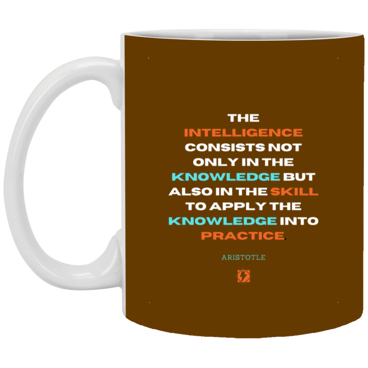 Ceramic Standard Mug 11oz with inspiring Aristotle quote: A127 - Intelligence vs Knowledge - Color: Brown