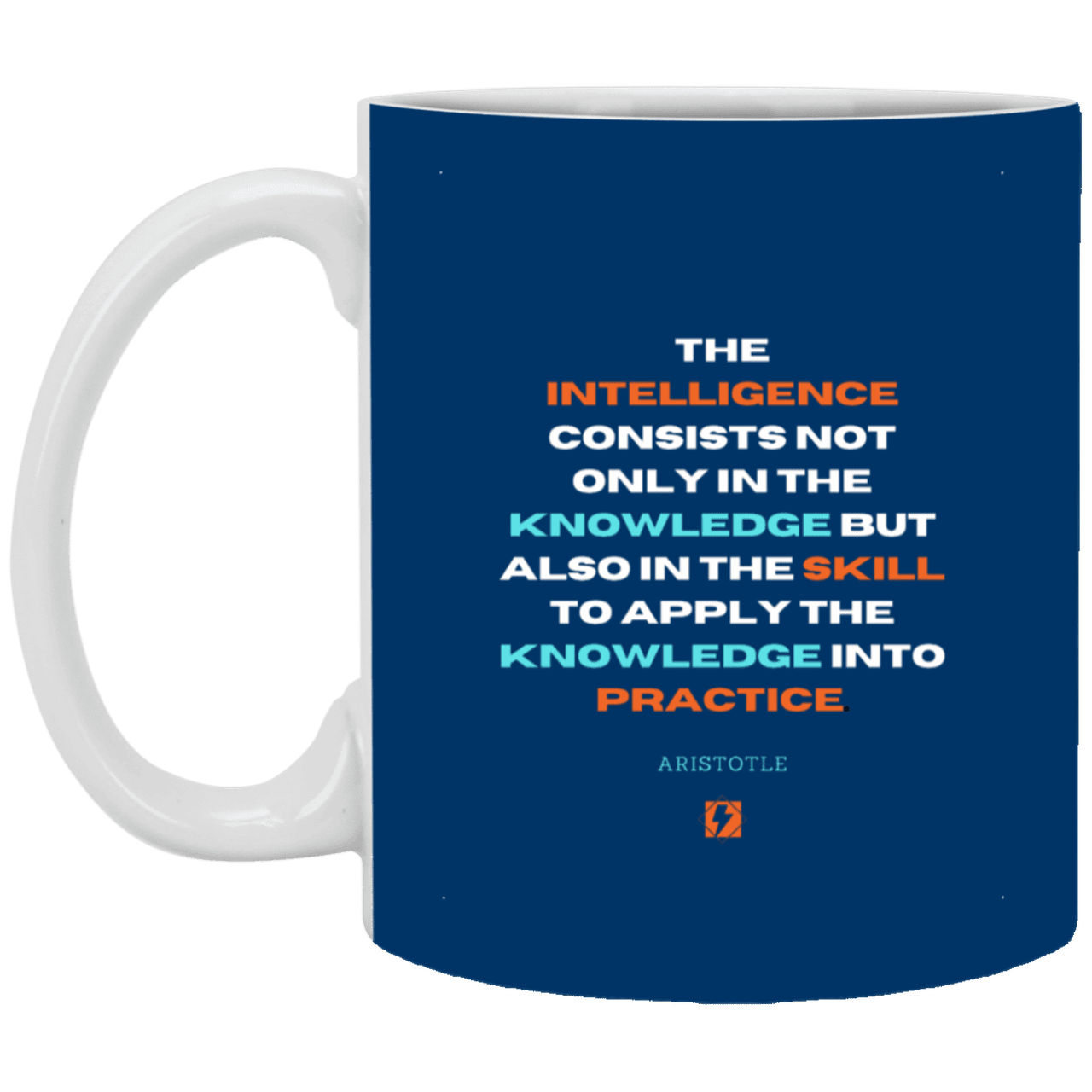 Ceramic Standard Mug 11oz with inspiring Aristotle quote: A127 - Intelligence vs Knowledge - Color: Royal