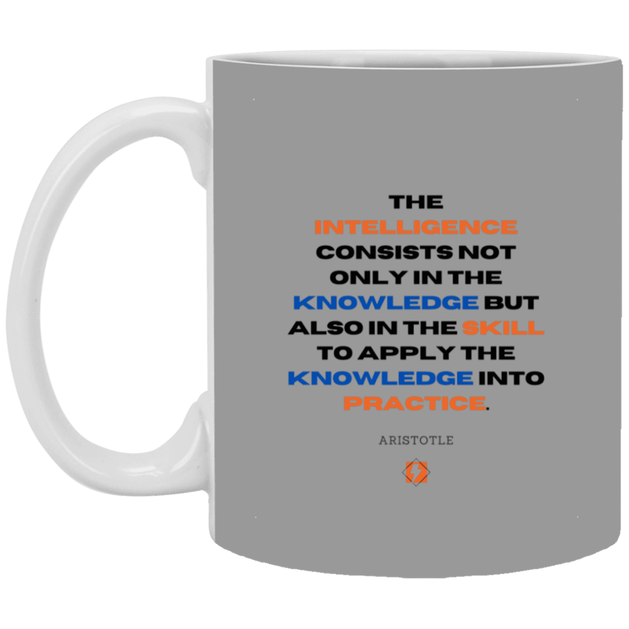 Ceramic Standard Mug 11oz with inspiring Aristotle quote: A127 - Intelligence vs Knowledge - Color: Gray