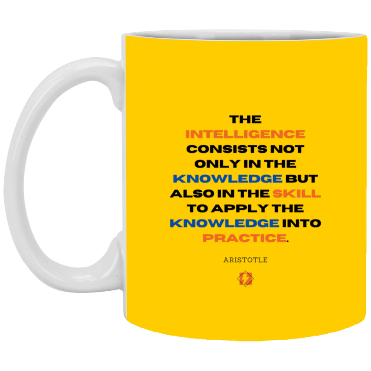 Ceramic Standard Mug 11oz with inspiring Aristotle quote: A127 - Intelligence vs Knowledge - Color: Athletic Gold