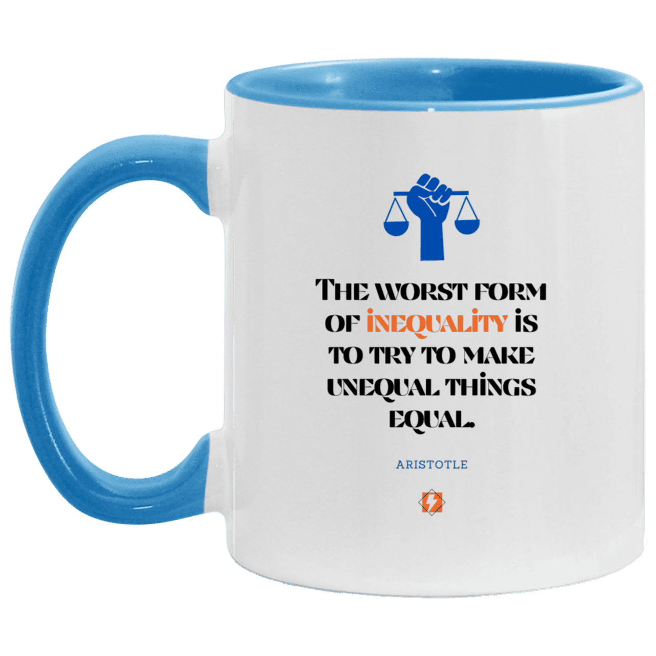 Ceramic Standard Mug 11oz with inspiring Aristotle quote: A128 - Communism is worse than inequality - Color: White/Light Blue