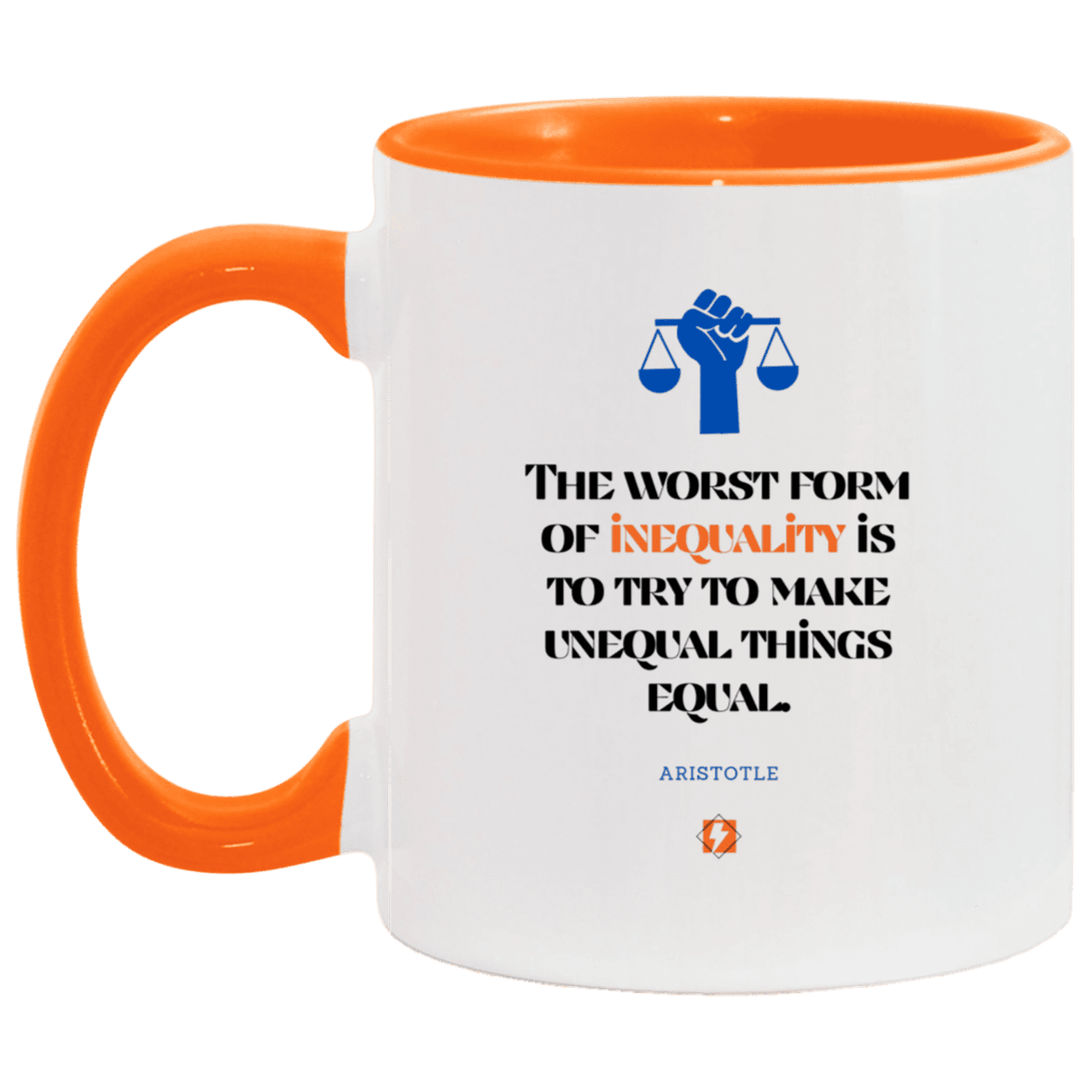 Ceramic Standard Mug 11oz with inspiring Aristotle quote: A128 - Communism is worse than inequality - Color: White/Orange